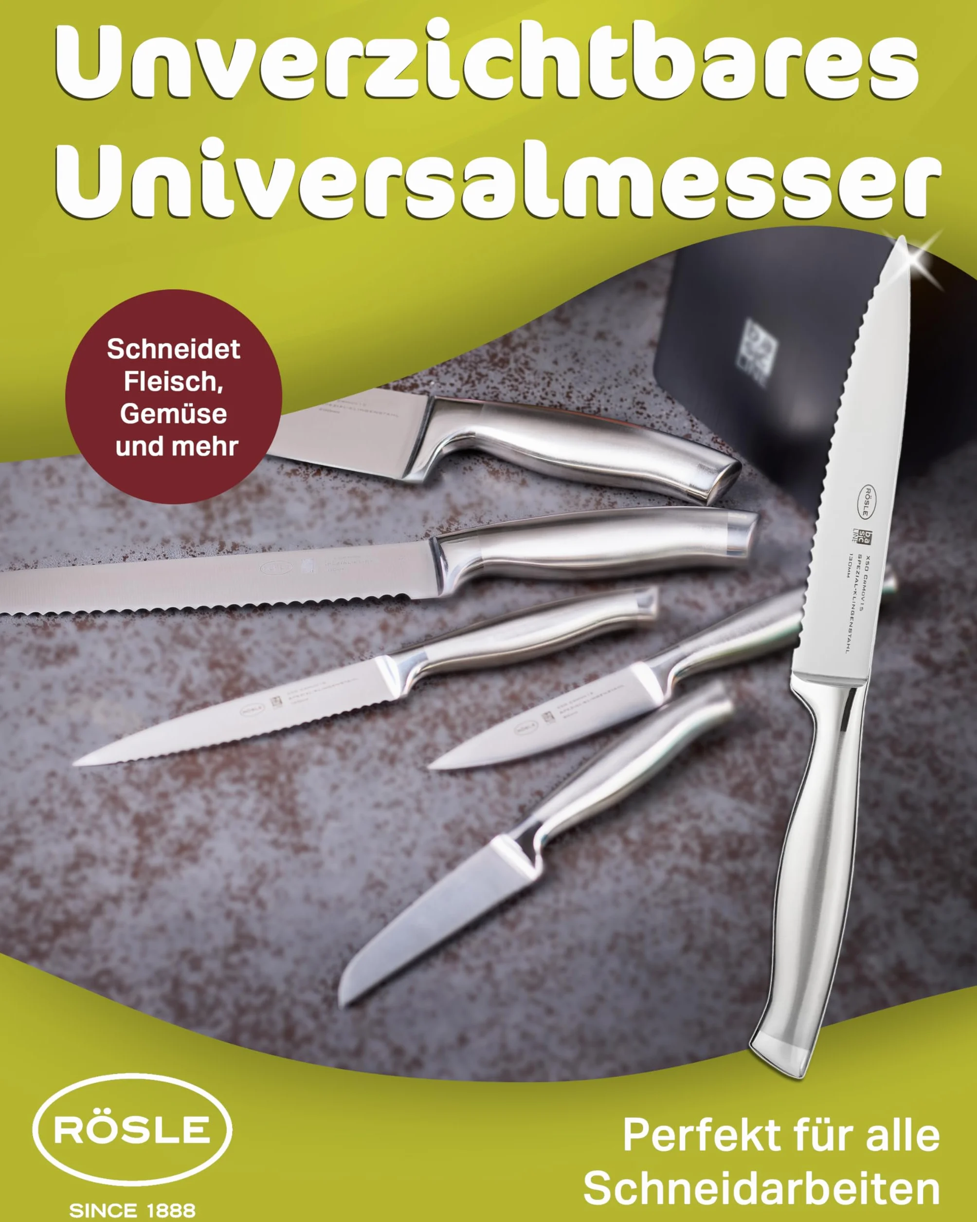 RÖSLE Basic Line Cuchillo Universal Filo Dentado, Acero Inoxidable 18/10, Mango Ergonómico