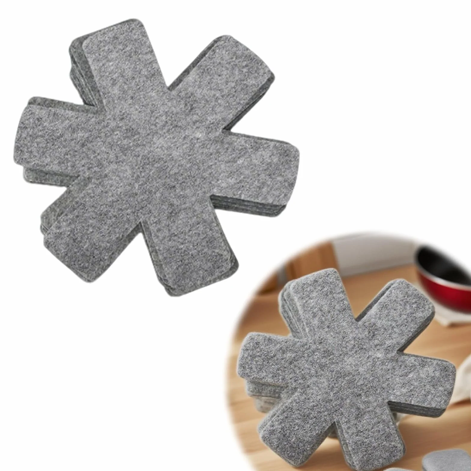 Protector de Sartenes, Pack de 10 Piezas (26cm), Separadores Antideslizantes Bajo de Fieltro, Protectores de Sartenes Resistentes al Calor para Sartenes y Cacerolas Apilables (Gris)