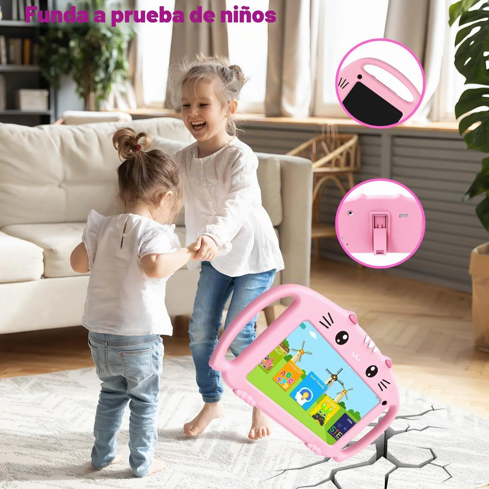 ascrecem Tablet Niños 7 Pulgadas Android Tablet Infantil con WiFi Doble Cámara Control Parental Quad Core 2GB RAM 32GB ROM Juegos Educativos Tableta Bebe de 3 a 14 años Chica Chico (Rosa)