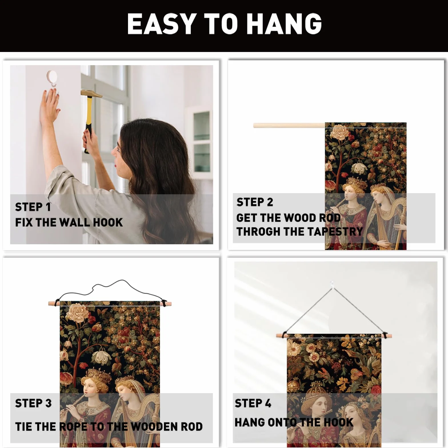 PLIGREAT 2 Paquete Tapiz Medieval con Músicos Retro Colgante de Pared Decorativo Estético para Dormitorio Salón