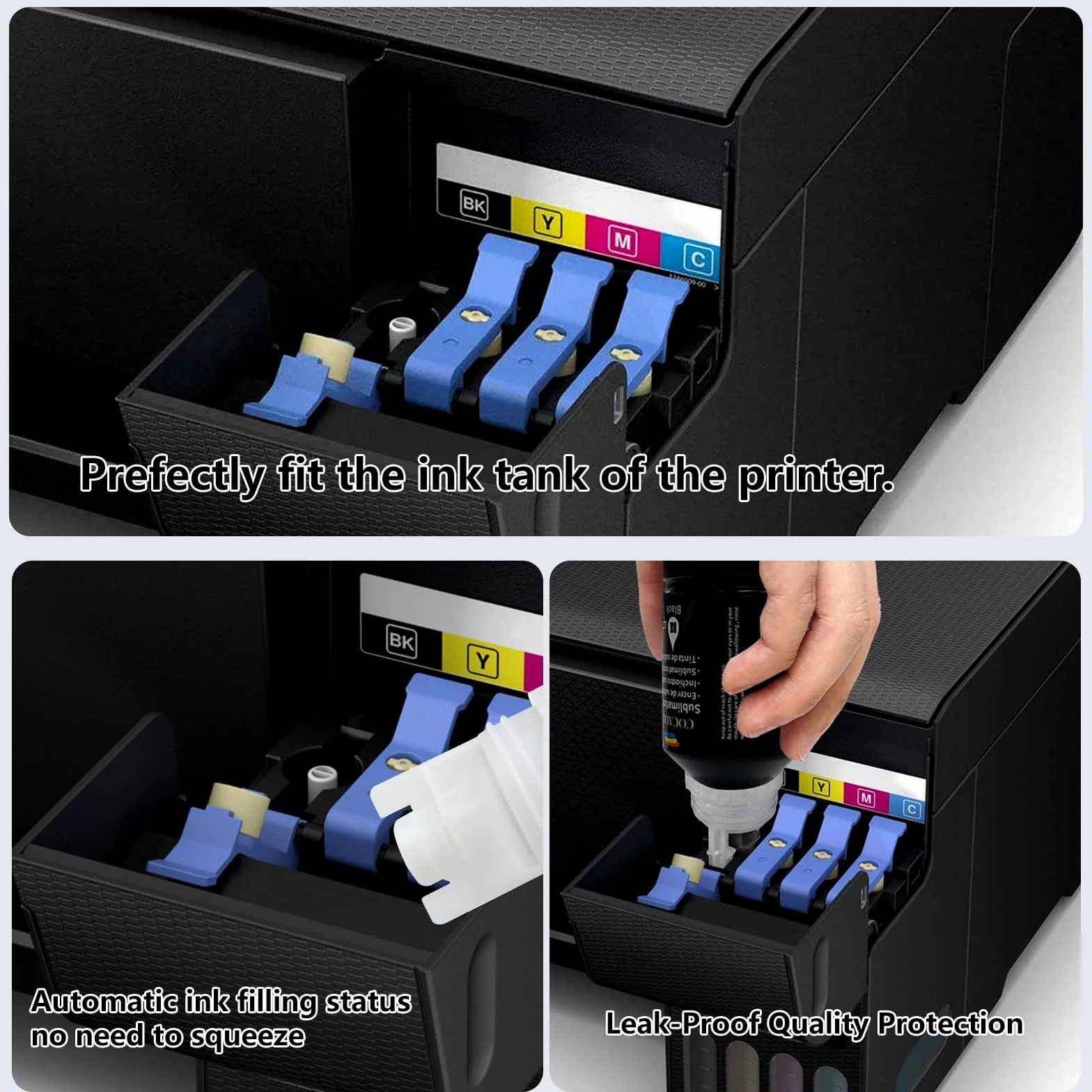 La Tinta de sublimación es Compatible con la Impresora EcoTank ET-2710 ET-2800 ET-2850 ET-3710 ET-4760 ET-15000 ET-16600 ET-4750 ST-2000 ST-3000 ST-4000 ET-2700 ET-3700 ET-7700 ET-4800
