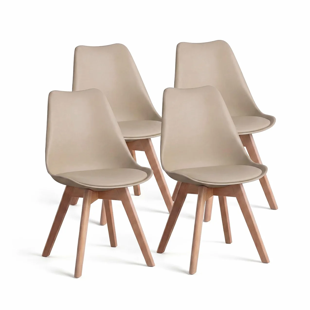 duehome | Beench, Pack 4 sillas Nórdicas, Sillas Comedor, Acabado en Arena y Madera, Medidas: 49 (Ancho) cm x 53,5 cm (Largo) x 83 cm (Alto)