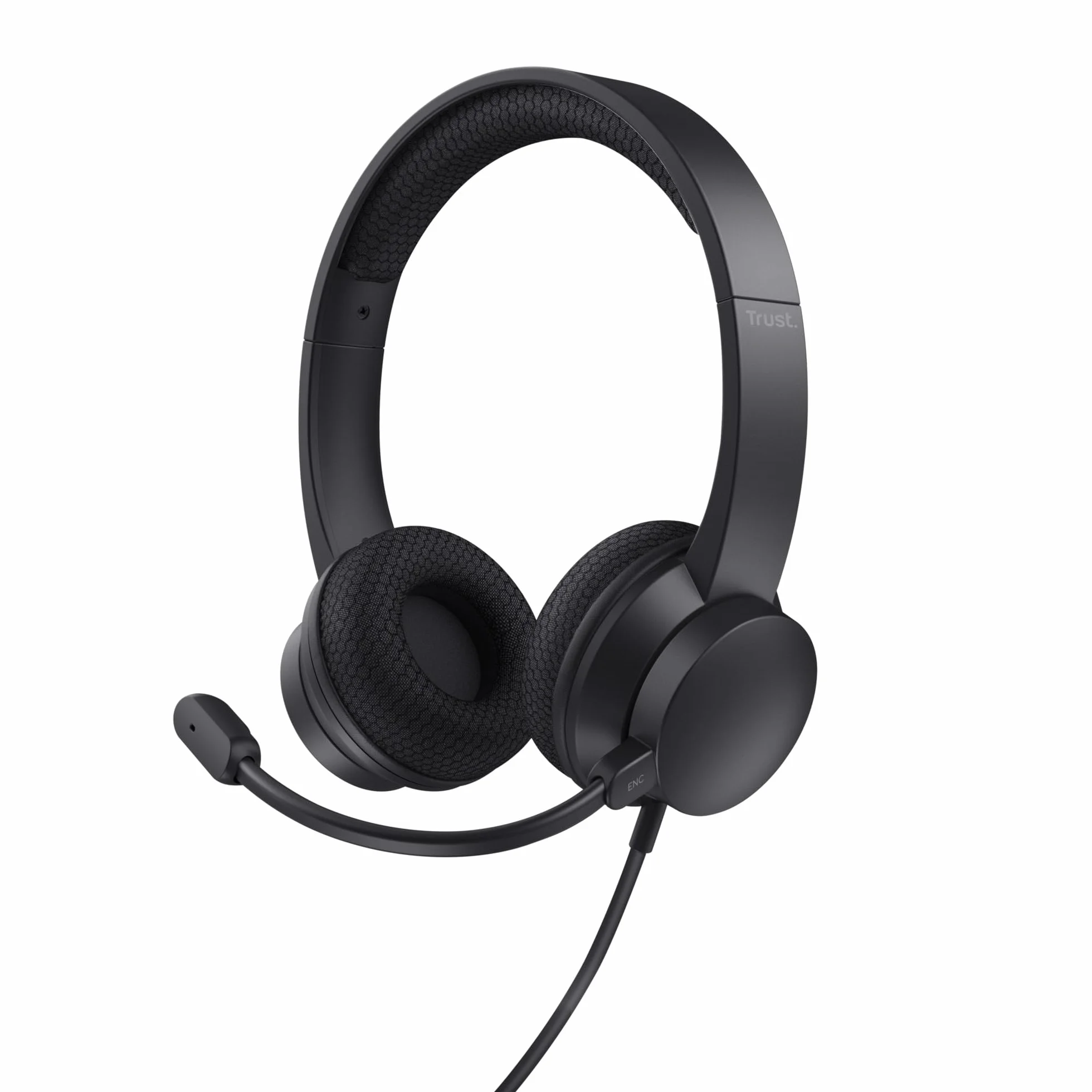 Trust Ayda USB Auriculares con Micrófono PC ENC con Cancelación de Ruido, 65% Plástico Reciclado, Cable 1,8 m, Control de Volumen Supraaural, Cascos On Ear USB-C Ordenador, Portátil, Teams, Negro