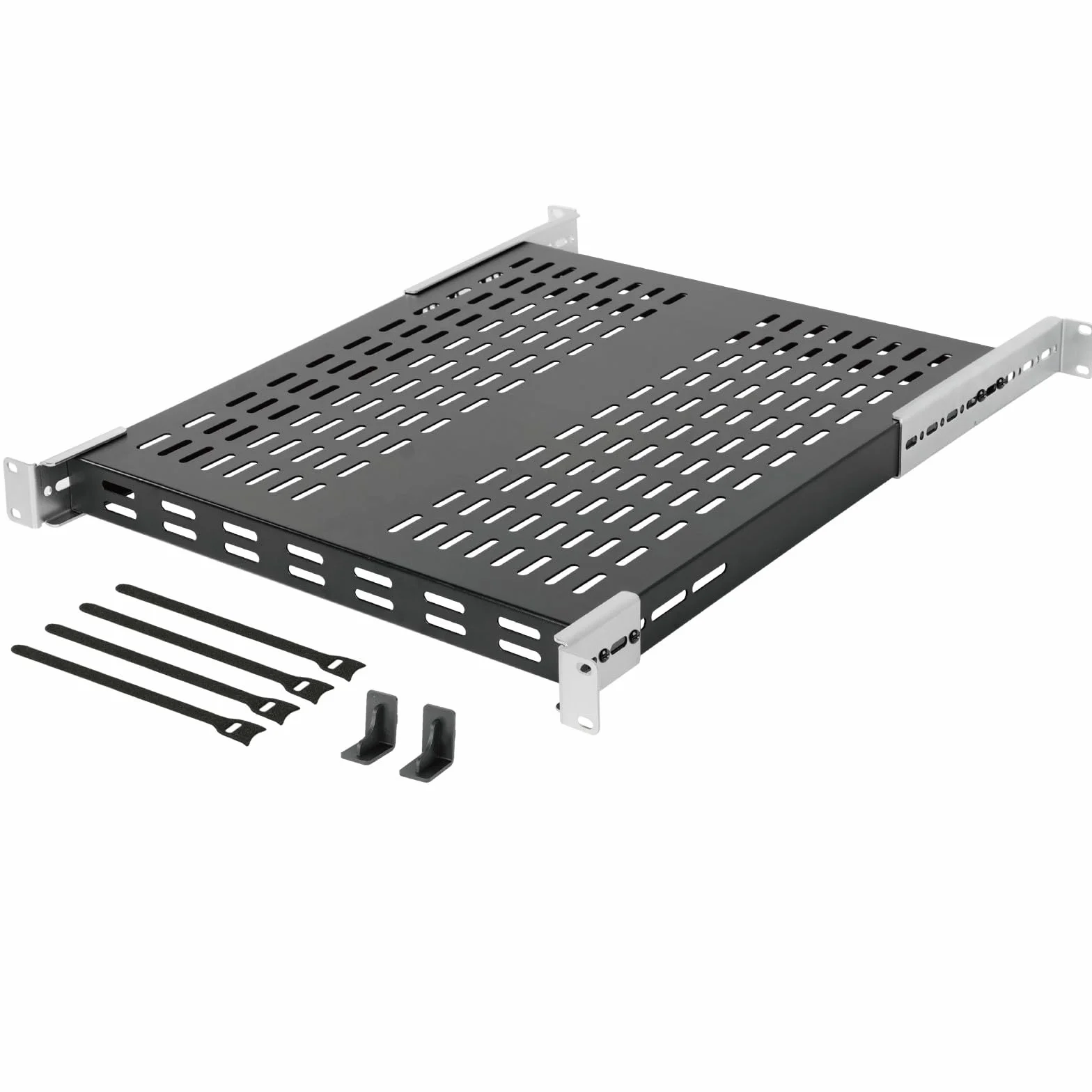 Tecmojo 19 Pulgadas 1U Estante de Montaje Fijo para Servidores, Profundidad 550mm, Profundidad Ajustable de 343mm a 800mm, Ajustable, Ventilado, Capacidad de Carga 110kg, Negro
