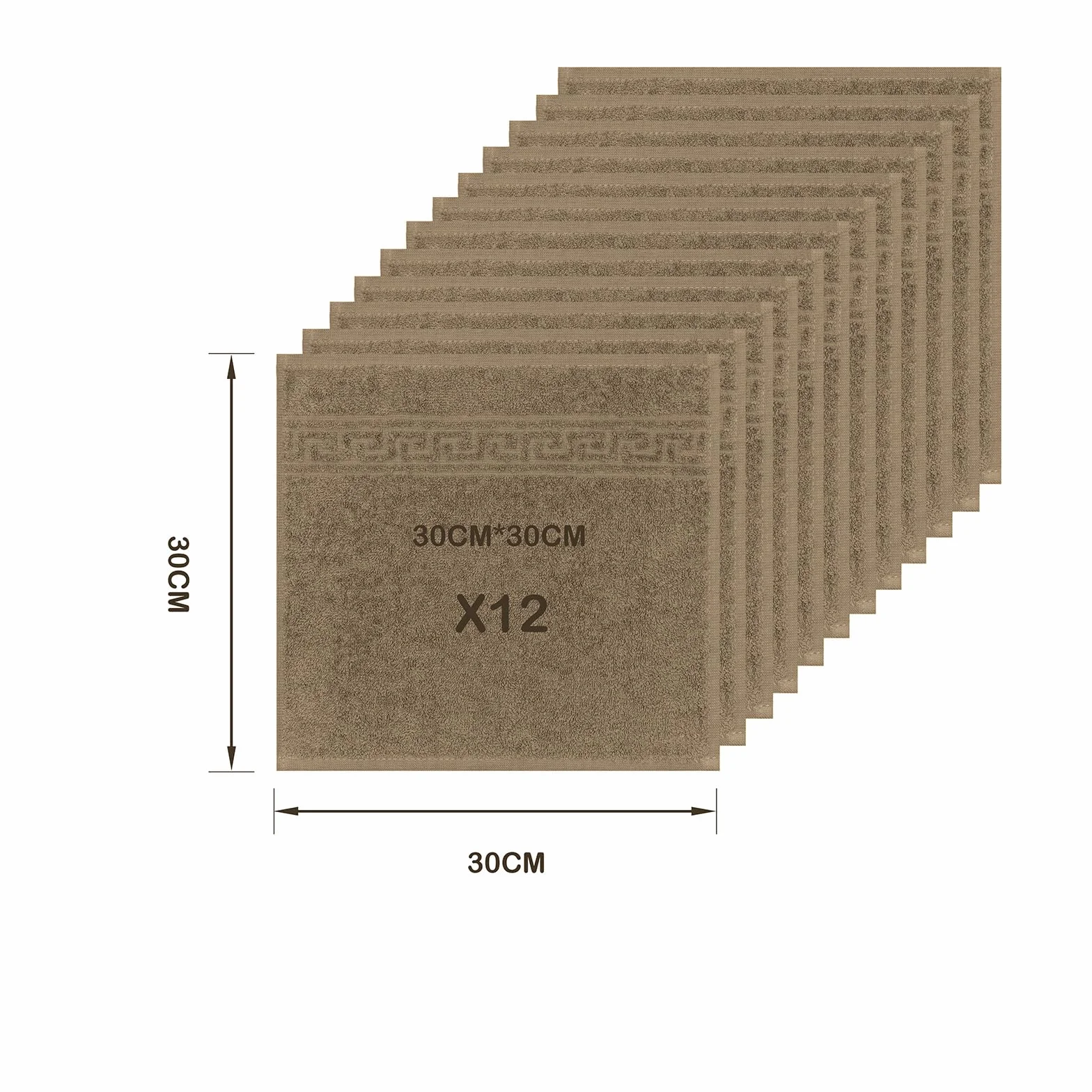 Juego de 12 Toallas de 30 x 30 cm 100% Algodón para Manos, Maquillaje, Cocina (Marrón)