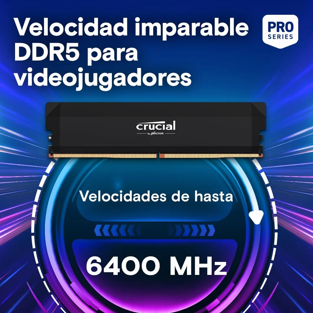 Crucial Pro RAM DDR5 32GB (2x16GB) 6000MHz CL36, Overclocking Gaming, Intel XMP 3.0 / AMD Expo, PC Memoria, Negro - CP2K16G60C36U5B