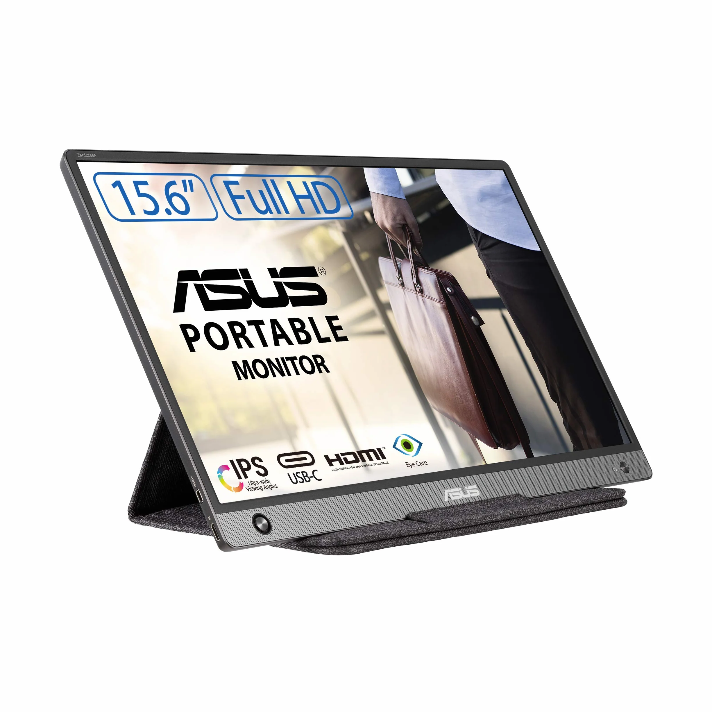 ASUS MB16AH - Monitor portátil de 15.6" FullHD (1920x1080, USB-C, Micro-HDMI, Antiparpadeo, Luz Azul de Baja Intensidad, Funda Plegable), 220cd/m², Gris