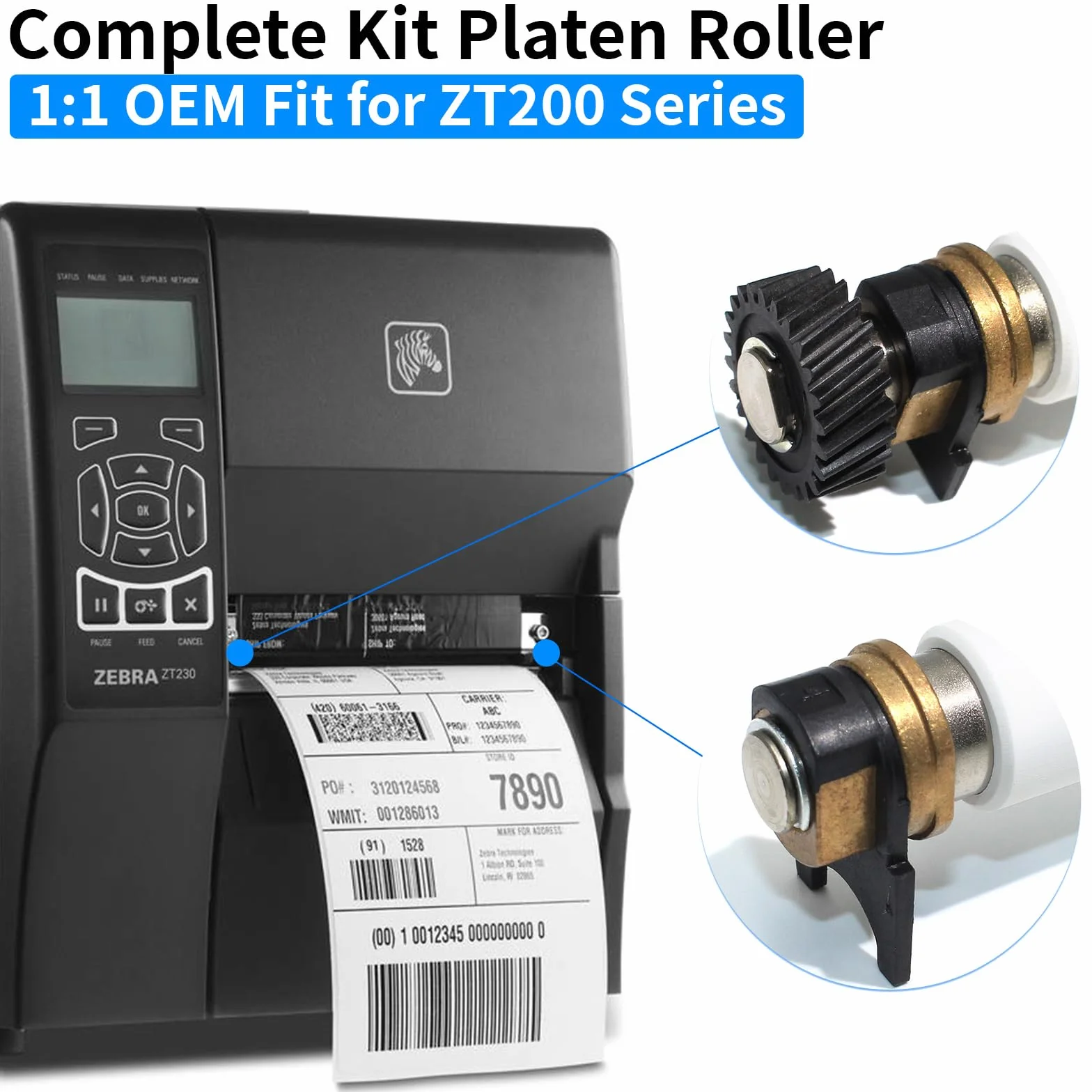 P1037974-028 Kit de rodillo de platina para Zebra ZT230 ZT220 ZT210 ZT231 ZT211 Rodillo de transferencia de impresora térmica 203dpi 300dpi