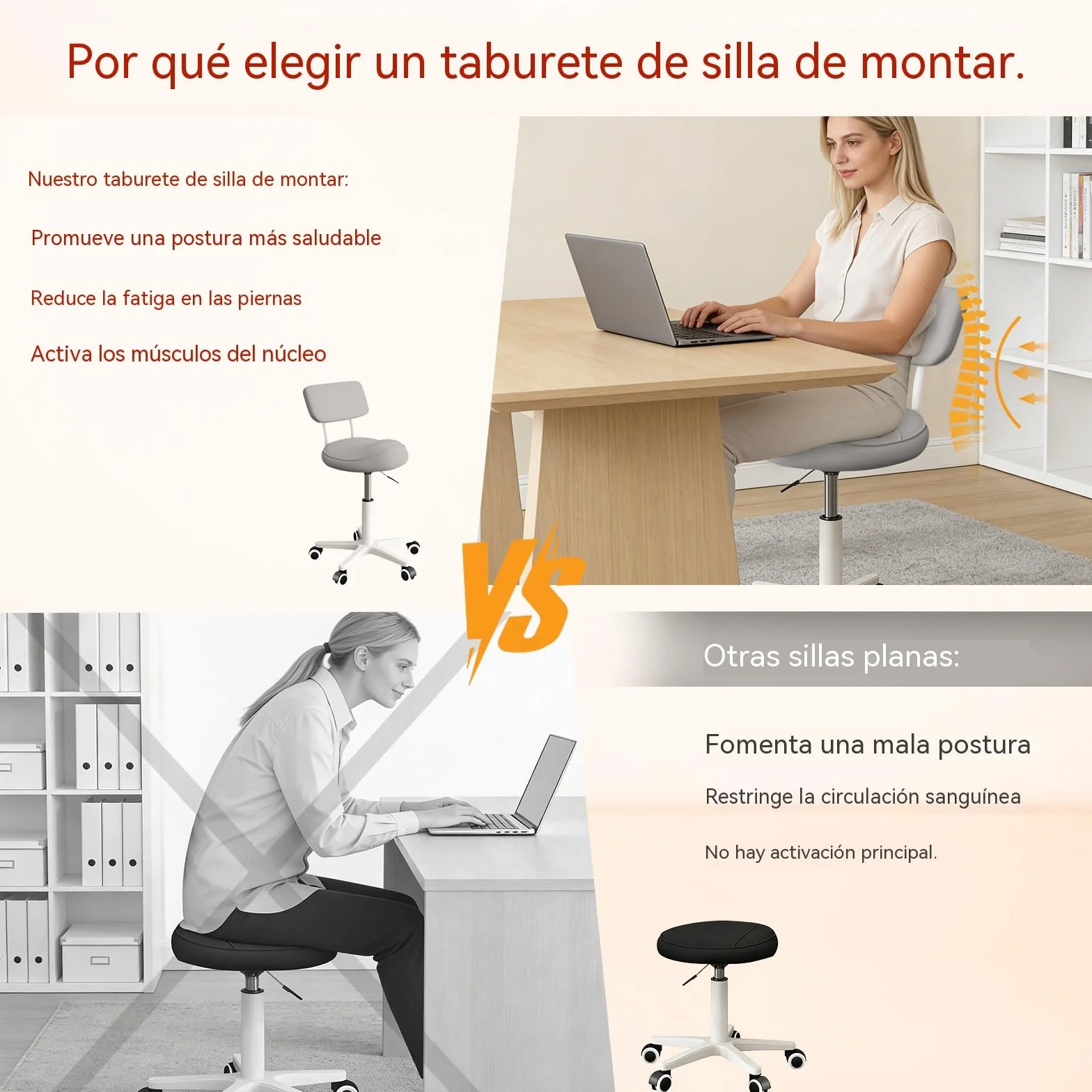 Taburete Giratorio Ergonómico con Respaldo y Ruedas para Peluquería, Dental y Oficina