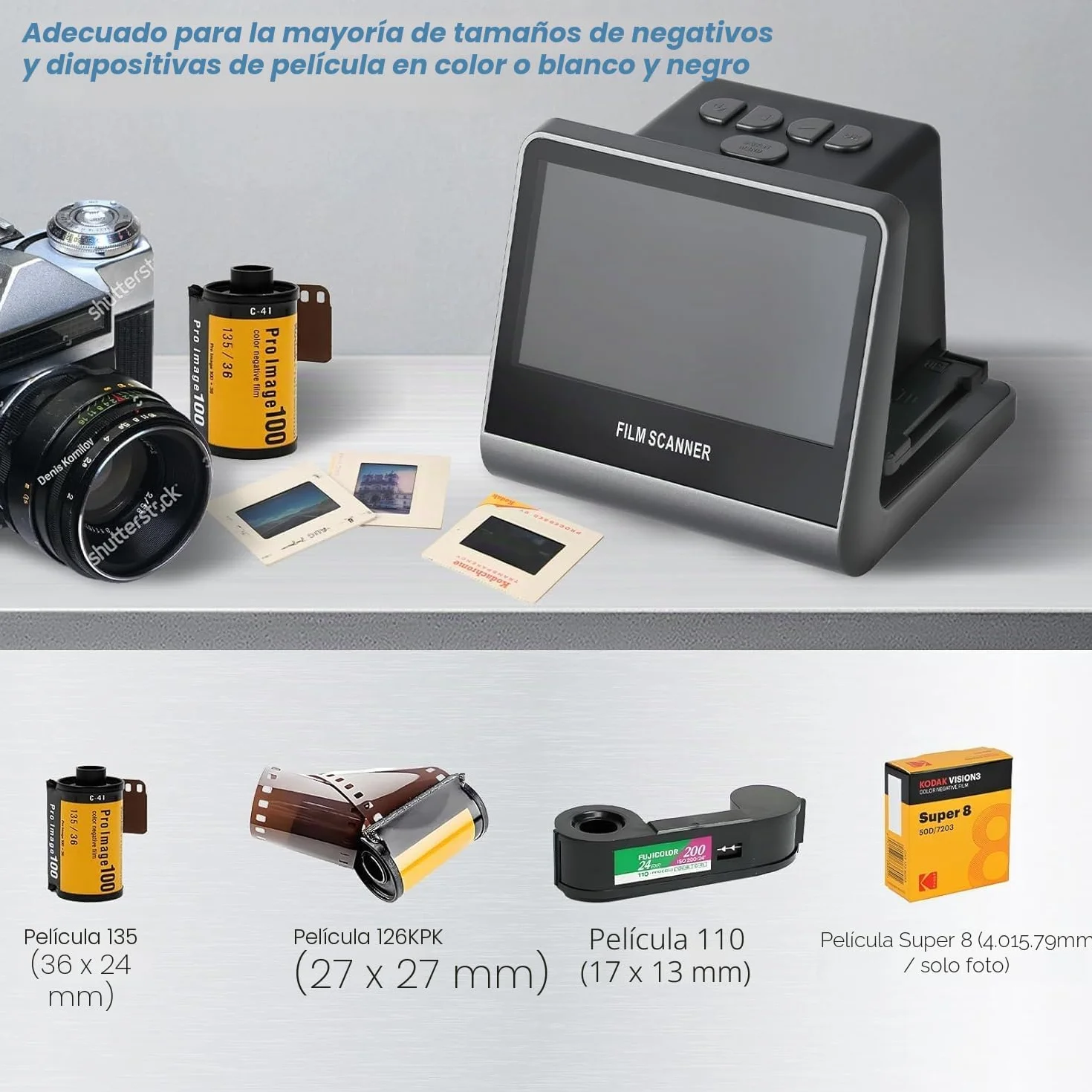 22MP Escáner Digital de Película y Diapositivas con Gran Pantalla LCD de 5 Pulgadas- Escaner Negativos Convierta Negativos y Diapositivas de 35 mm, 126 y 110 en Fotos Digitales JPEG de Alta Resolución