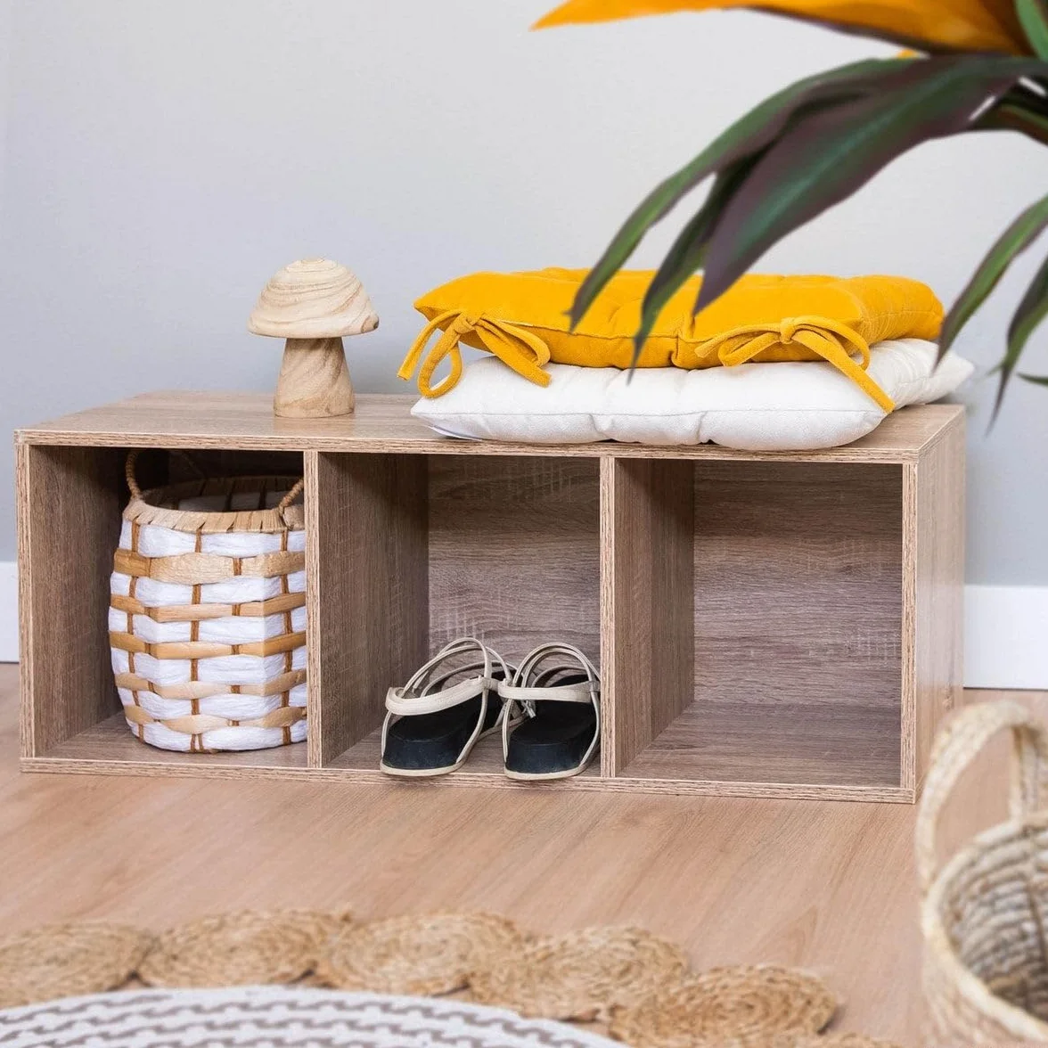 LOLAhome Estantería Cubo de Madera 3 Estantes 80 cm Natural