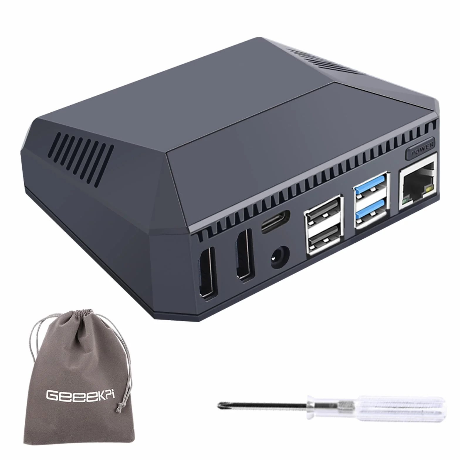 GeeekPi - Carcasa para Argon One Raspberry Pi 4, de aluminio, con ventilador, disipador de calor, botón de encendido, compatible con juegos retro, películas y música
