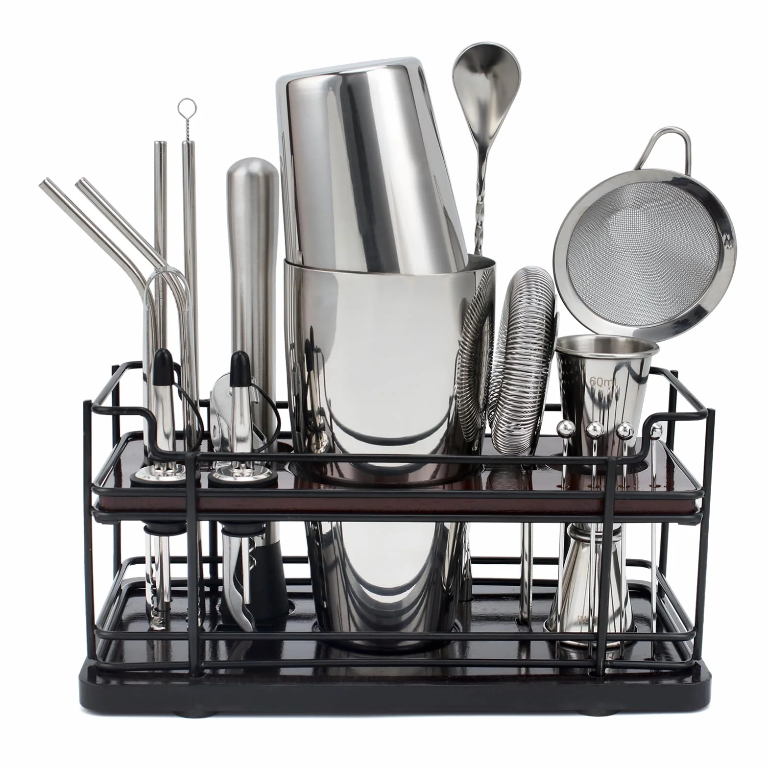 Boston coctelera Kit Completo de 20 Piezas con Soporte, Cocktail Shaker en Acero Inoxidable de 825 ml
