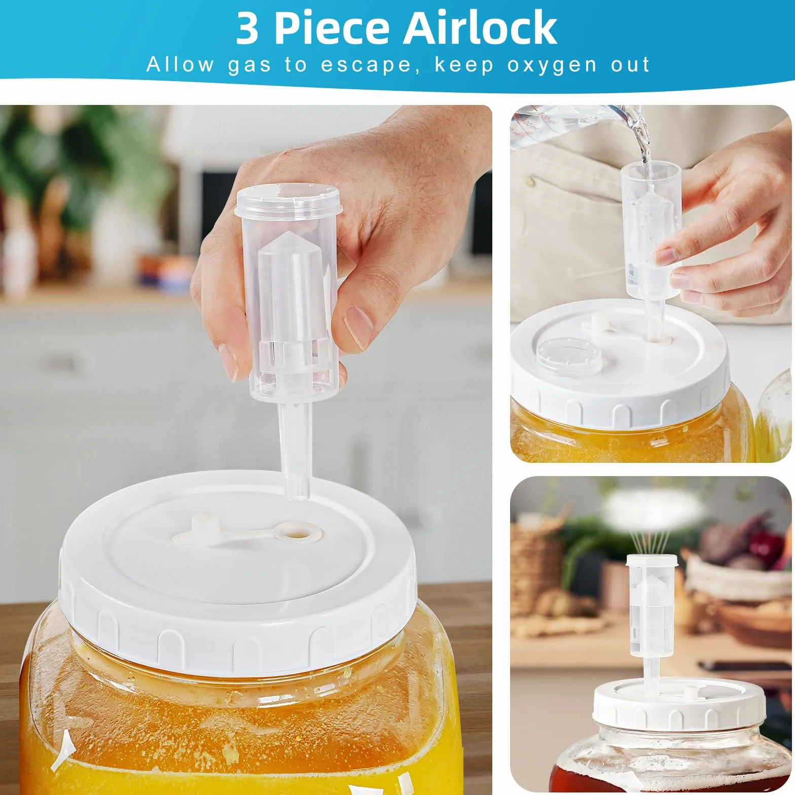 Absovetu Tarros de Fermentación 5700 ml con Cierre de Aire y Tapa de Rosca para Chucrut, Masa Madre, Kimchi, Kombucha