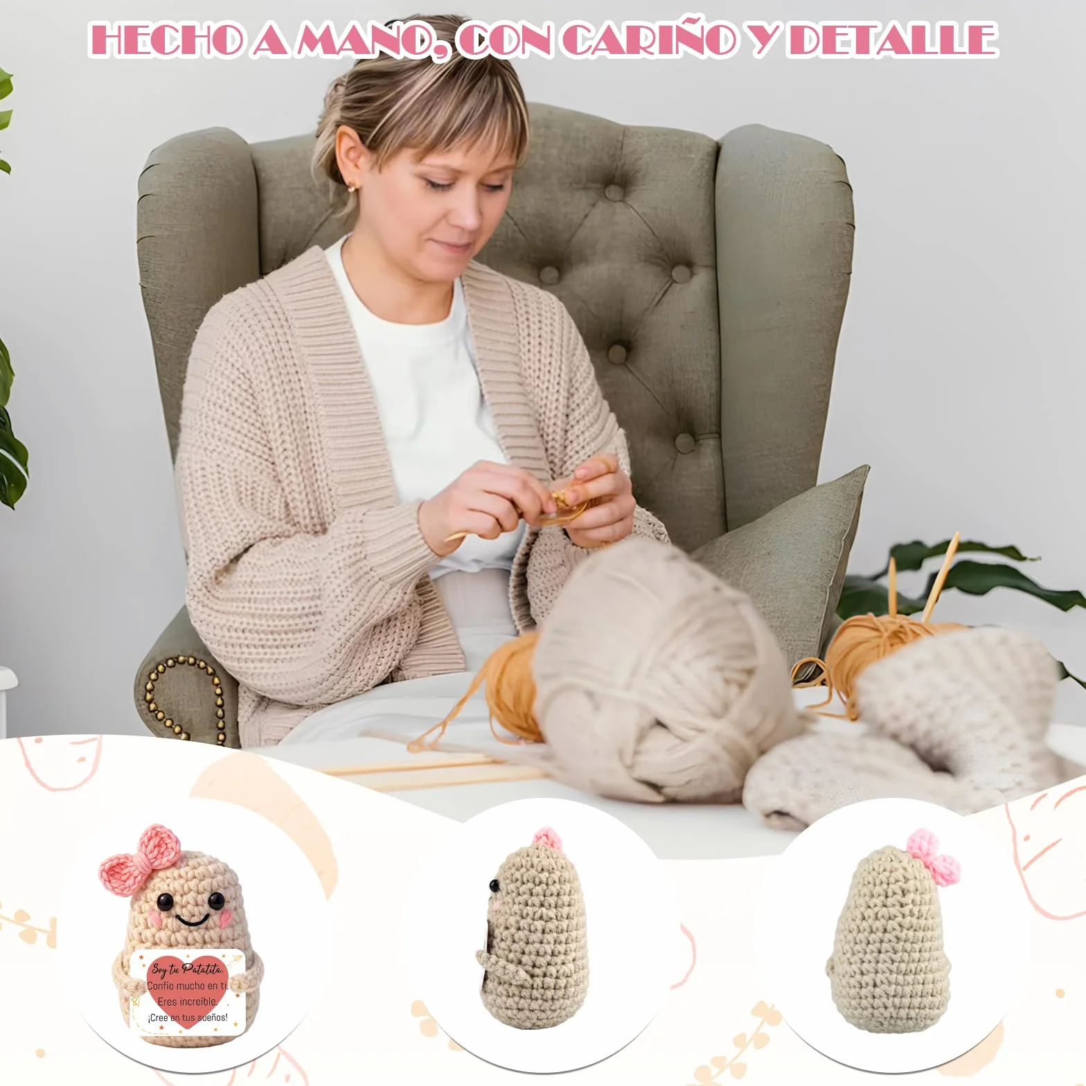 Patata Feliz de Ganchillo de Apoyo Emocional Regalo Dia de la Madre para Mamá Abuela Amigos