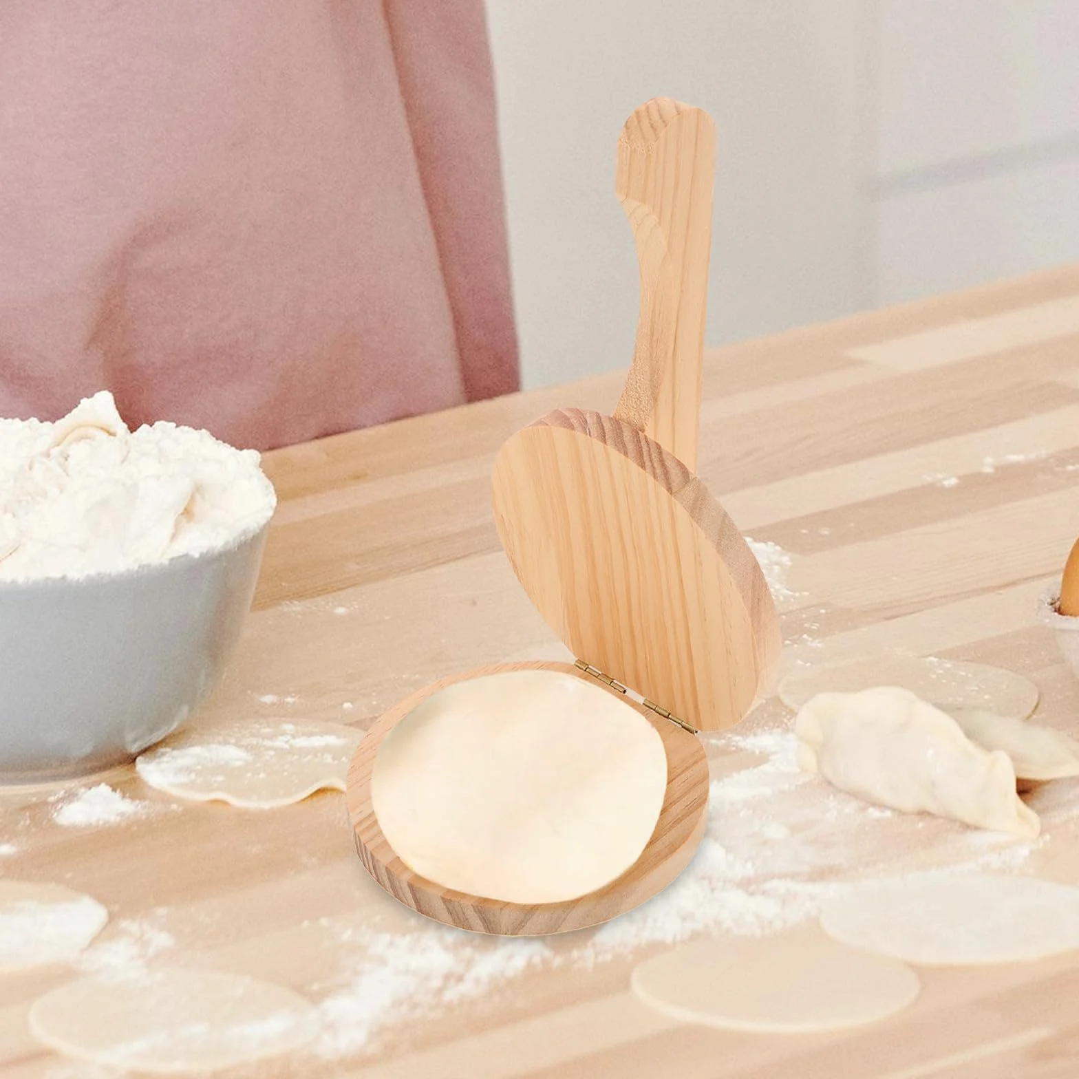 Prensa Manual para Bolas de Masa Hervida 21.5x12.5 cm de Madera Ergonómica para Empanadillas y Dumplings