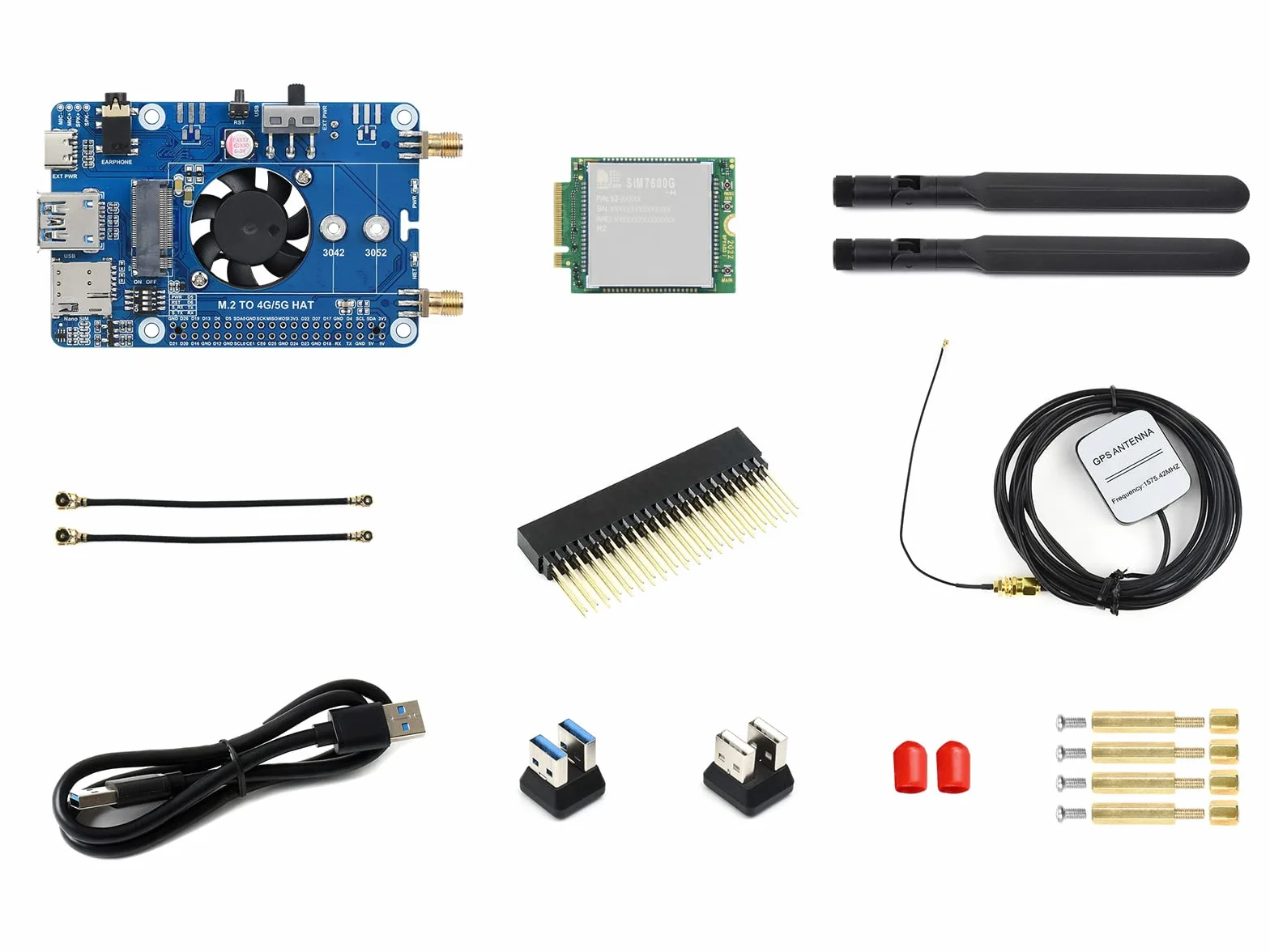Waveshare SIM7600G-H M.2 4G Hat for Raspberry Pi LTE CAT4 High Speed Global Coverage Multi Band 4G/3G/2G Communication and GNSS Positioning