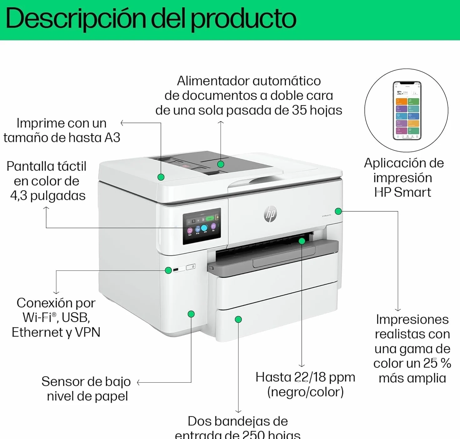 HP OfficeJet Pro 9730e Impresora multifunción A3 Tinta Doble Bandeja Automática Wi-Fi Instant Ink