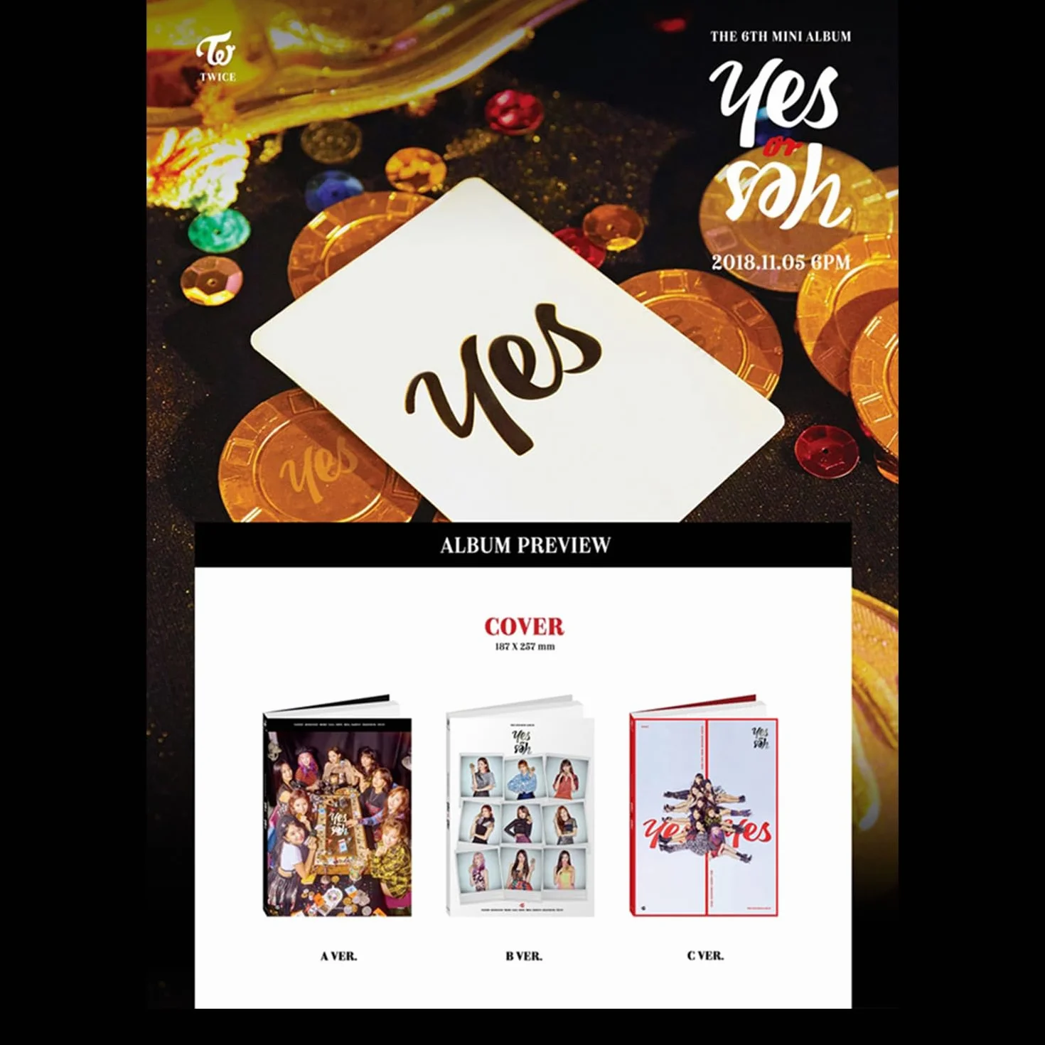 TWICE YES or YES 6th Mini Album B ver. CD Photobook Photocards