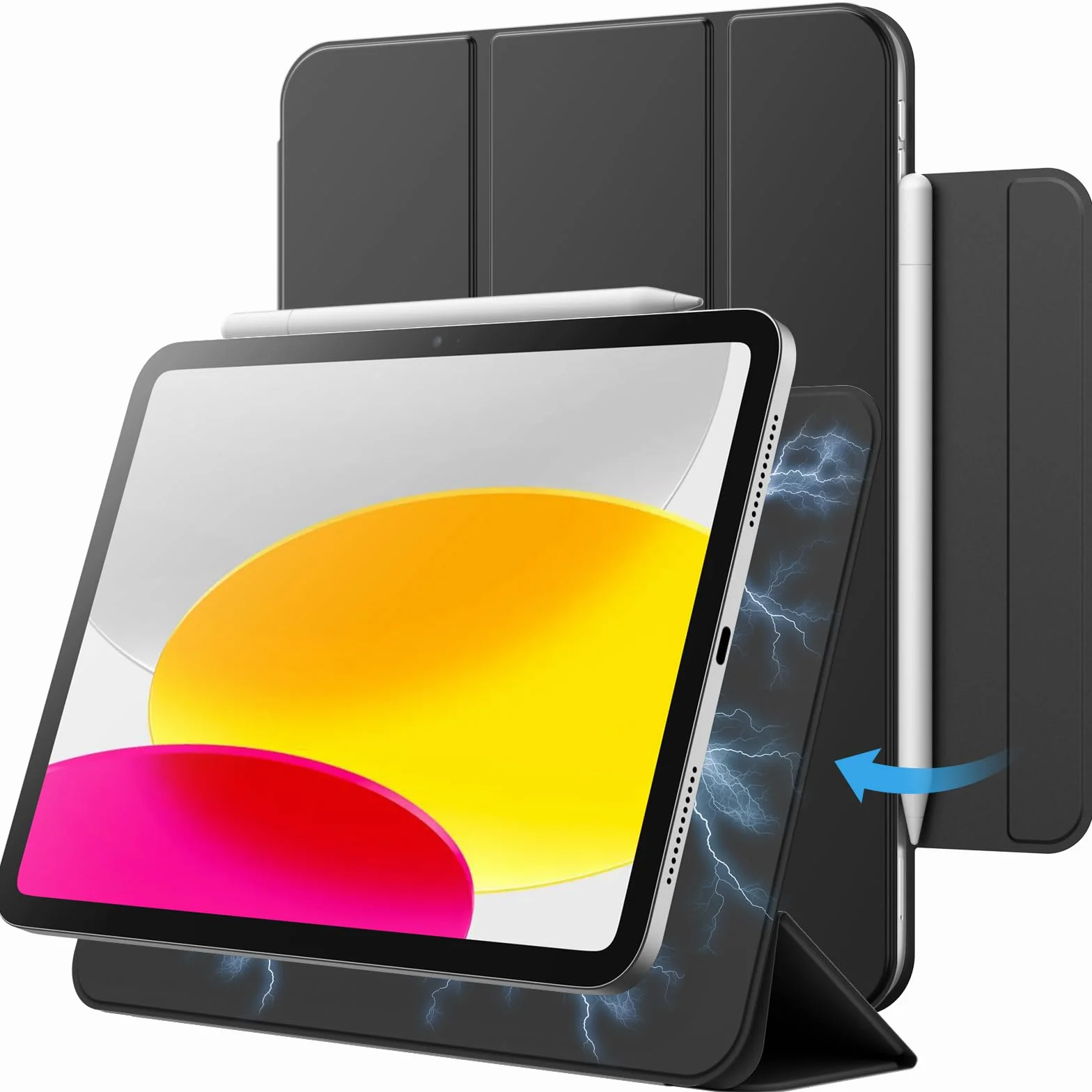 JETech Funda Magnética para iPad (A16) 11.ª/10.ª Generación (2025/2022), Accesorio Magnético, Slim Carcasa con Auto-Sueño/Estela (Negro)