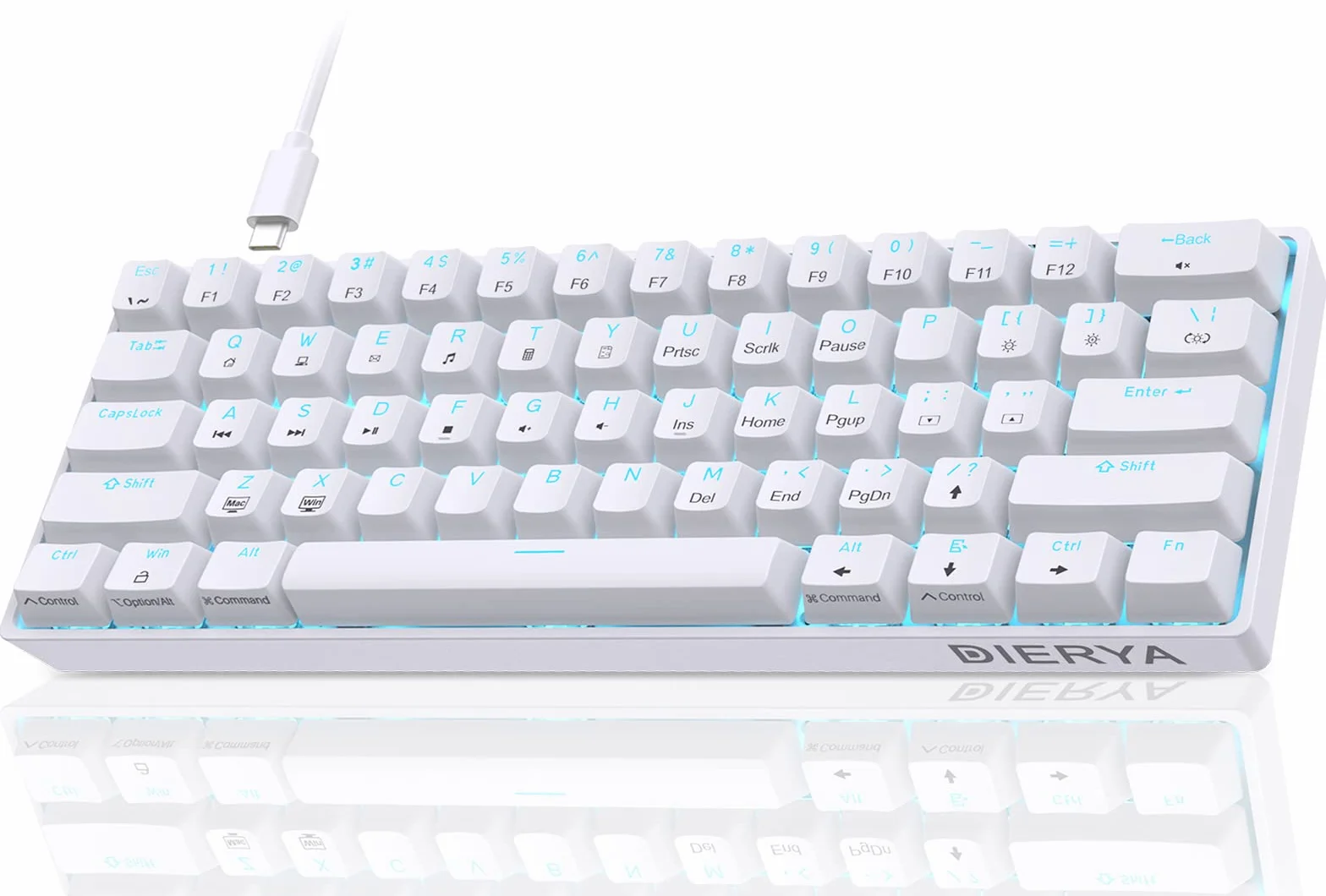 Dierya DK61se Teclado Mecánico Gaming Mini 60% Red Switch Mechanical Keyboard Retroiluminación Azul Hielo,Cable USB-Type C,Teclado Ultra-Compacto 61 Teclas Anti-Fantasma US Layout para PC/Windows