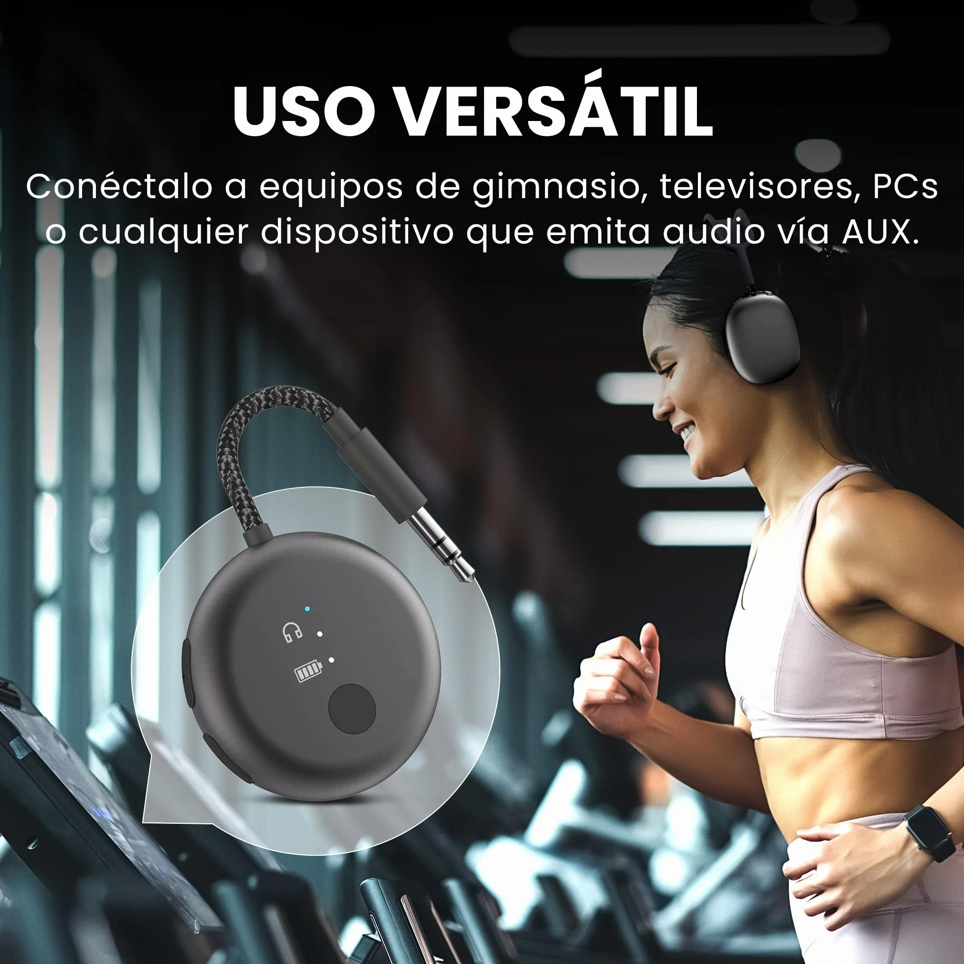 Avantree SoundJet R1 – Adaptador Bluetooth Avión para Auriculares & AirPods, aptX Adaptive, Qualcomm Chipset, 20h de reproducción, Transmisor de Audio Inalámbrico para Viajes - Negro Metálico
