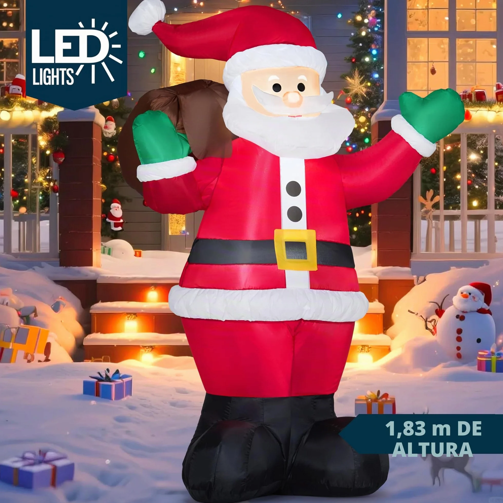Joiedomi Papá Noel gigante hinchable 1,8 m con luces LED para decorar jardín Navidad