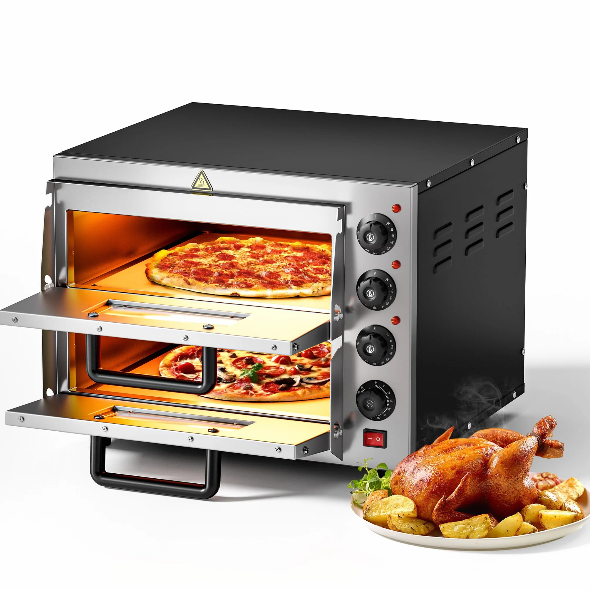 Horno para pizzas 3000W acero inoxidable piedra de cordierita 2 niveles