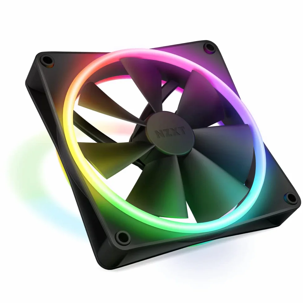 NZXT F140 RGB Duo - Ventilador RGB de doble cara de 140 mm – 20 LEDs direccionables individualmente – Flujo de aire equilibrado y presión estática – Rodamiento dinámico de fluidos – Negro