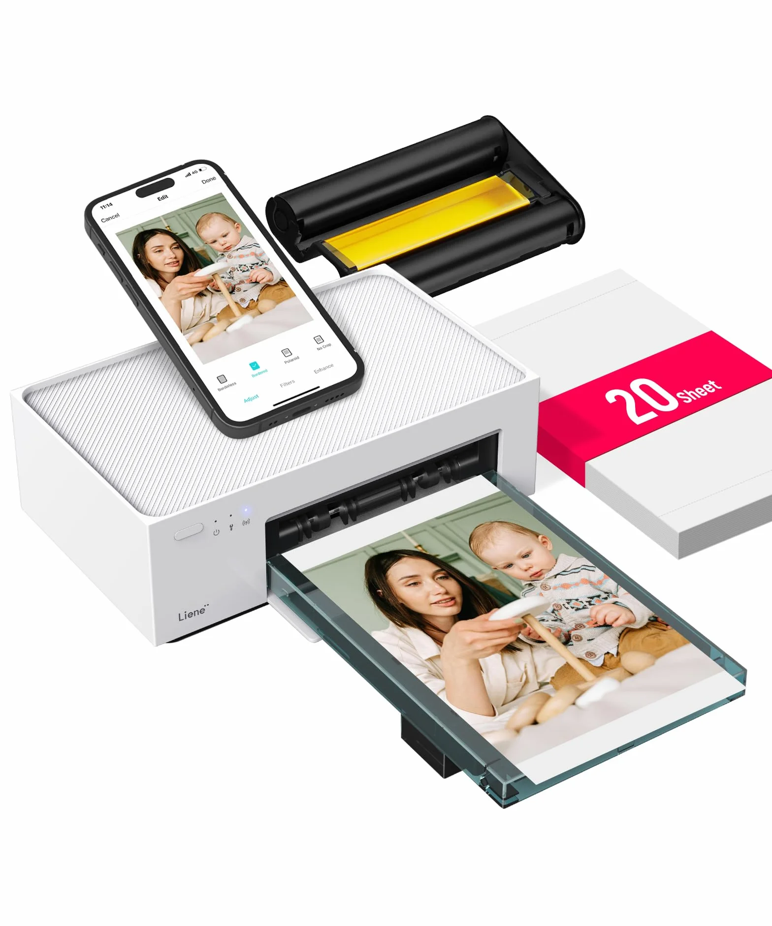 Liene Amber M100 Impresora Fotográfica, 10 X 15 WiFi Impresora Fotográfica Instantánea para PC/iPhone/Android, con 20 Papeles Fotográficos/Cartucho, Impresión a Sublimación, 300DPI, Impresora Móvil