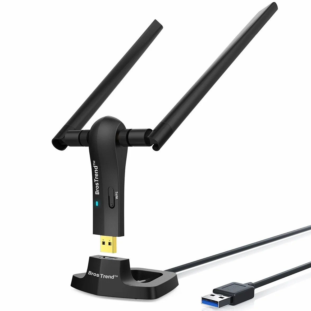 BrosTrend 1200Mbps Adaptador WiFi USB para PC, Antena WiFi USB Largo Alcance Compatible Windows 11/10/8.1/8/7, Doble Banda 5GHz (867Mbps) y 2GHz (300Mbps), Antena Wi-Fi Externa Ajustable, USB3.0