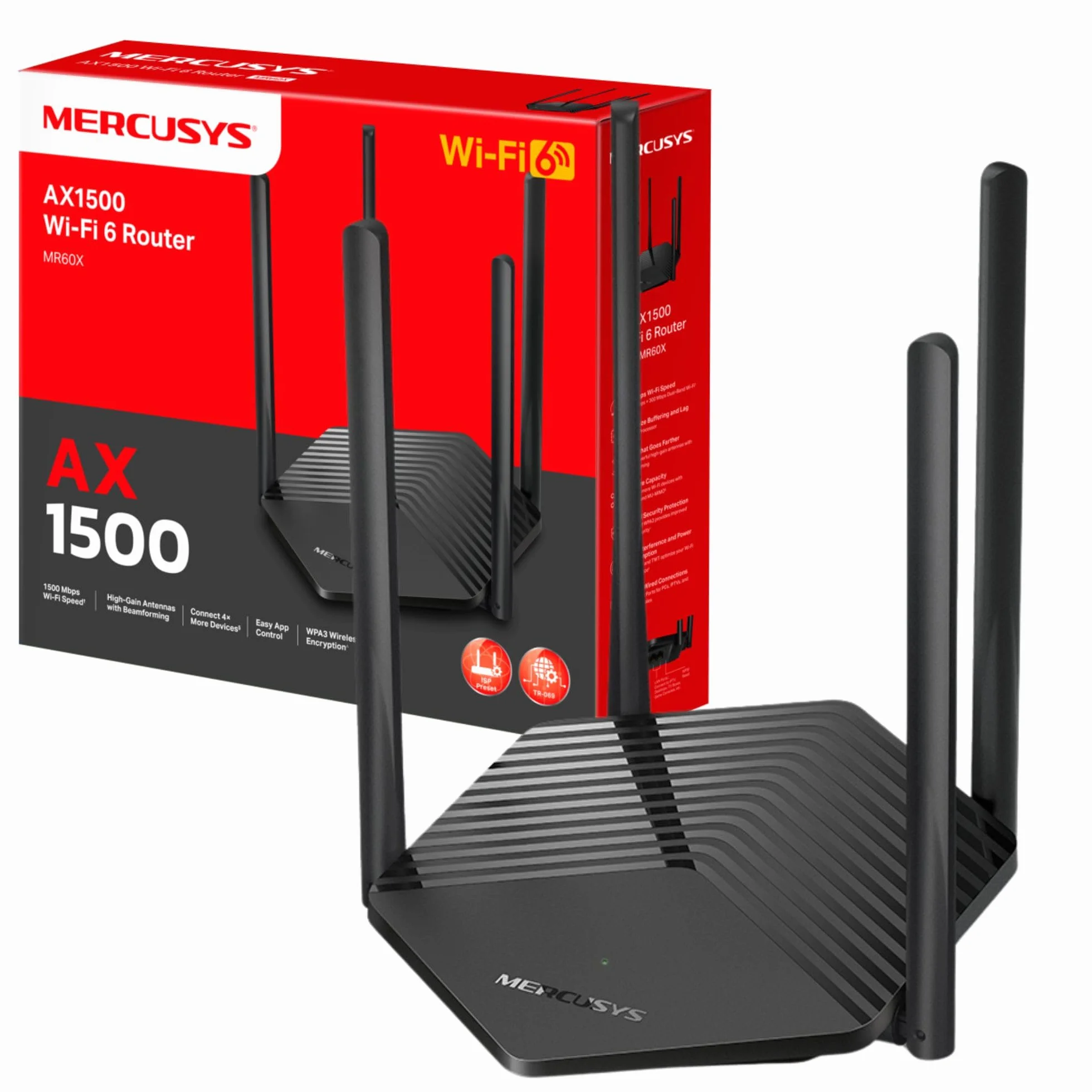 MERCUSYS Router MR60X de doble banda WiFi 6 AX1500Mbps, puertos Gigabit Ethernet, router WiFi TP-Link, protección de seguridad general, fácil configuración, amplificador de Internet, amplificador WiFi