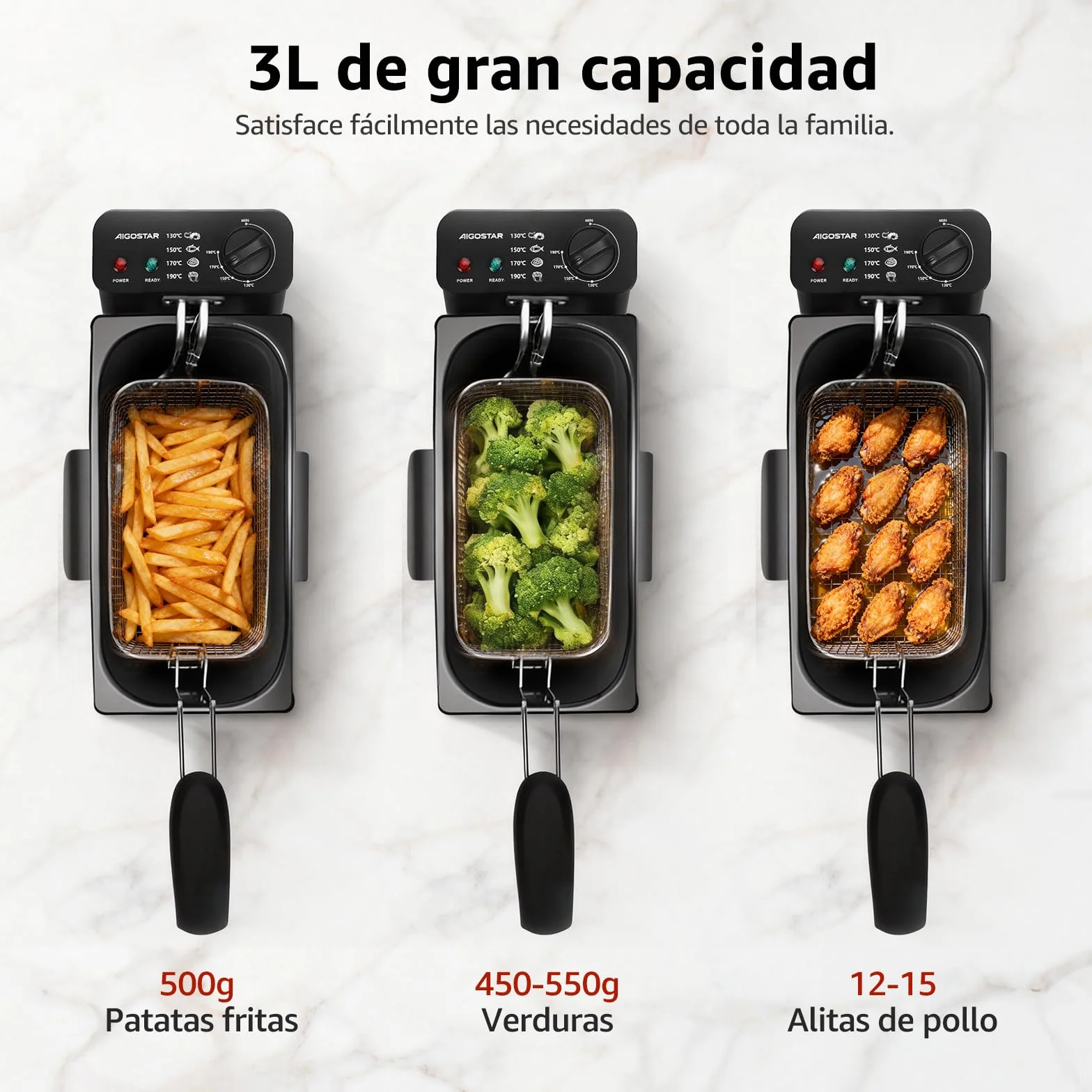 Aigostar Ushas 30HEZ Freidora de 3 litros 2200W Acero inoxidable 304