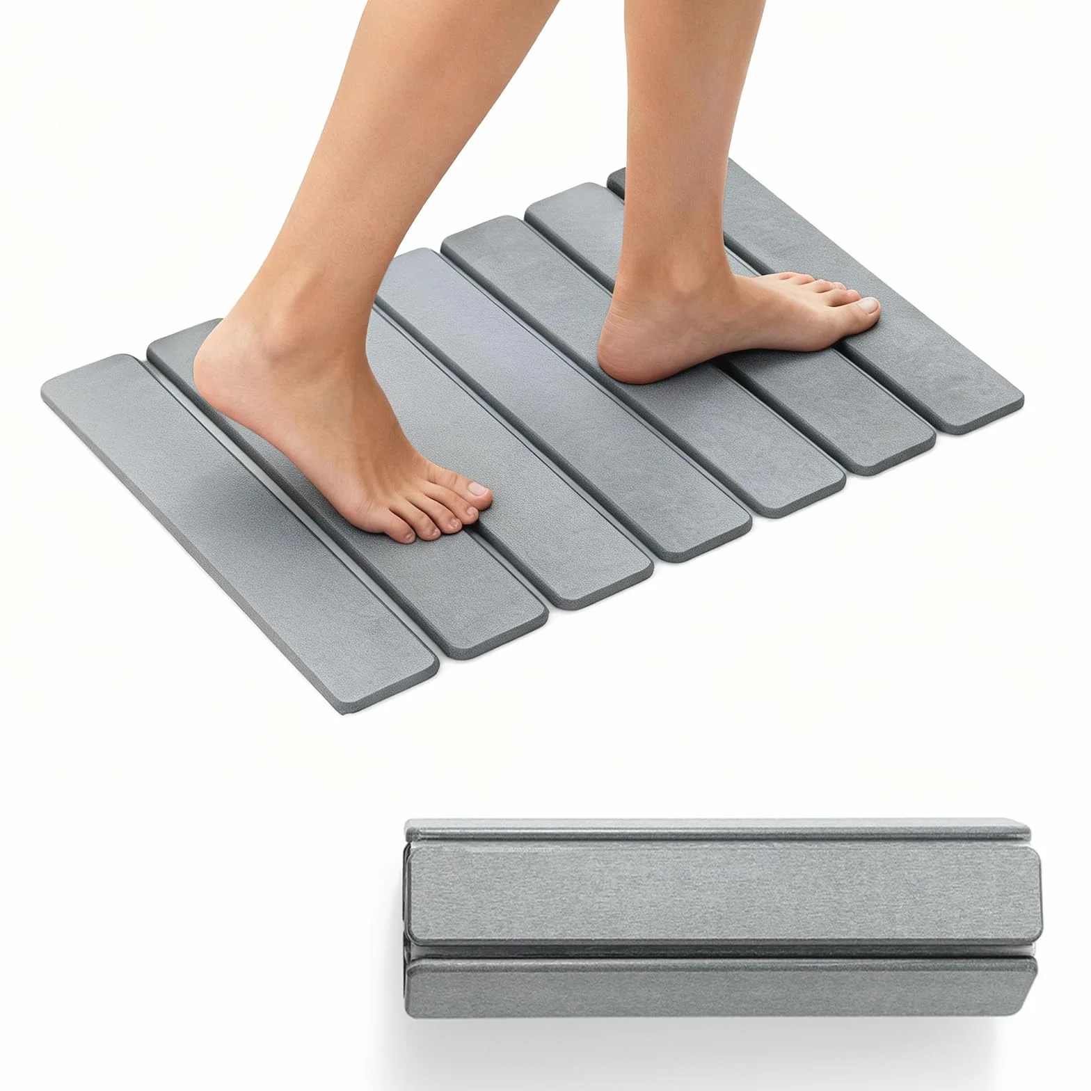 Alfombrilla de baño de piedra diatomita absorbente antideslizante secado rápido plegable Gris claro 30x40