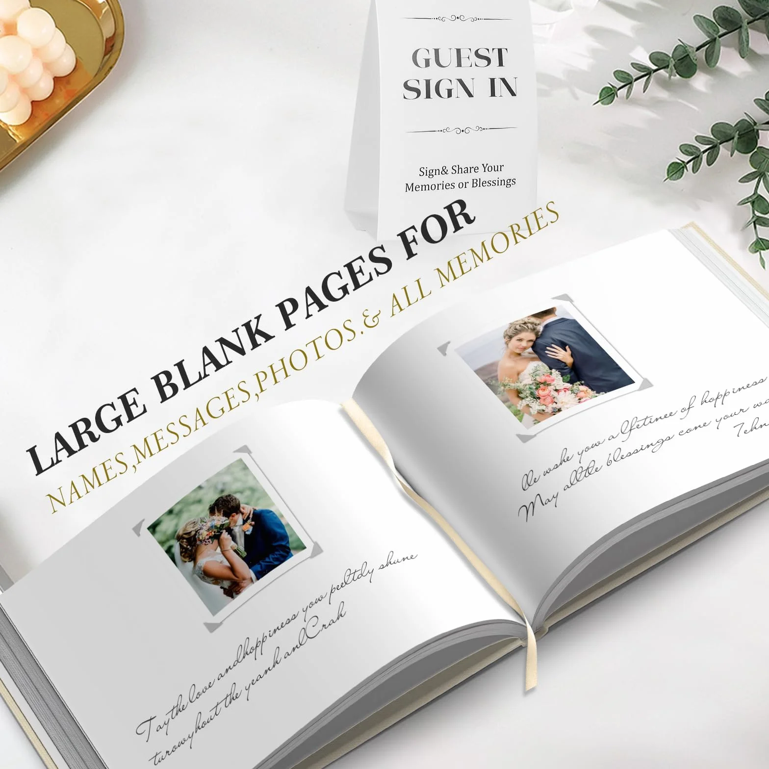Libro de invitados de boda con calcomanías transparentes, lino, 100 páginas, firmar despedidas de soltera