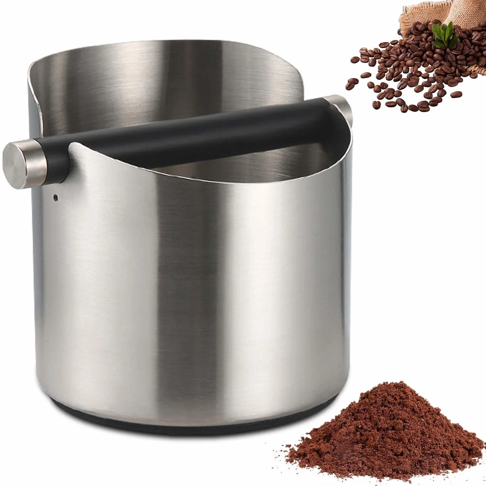 Recipiente para portafiltros, 600 ml de acero inoxidable, bandeja para eliminar fácilmente el café mojado para cafetera expreso (plata)