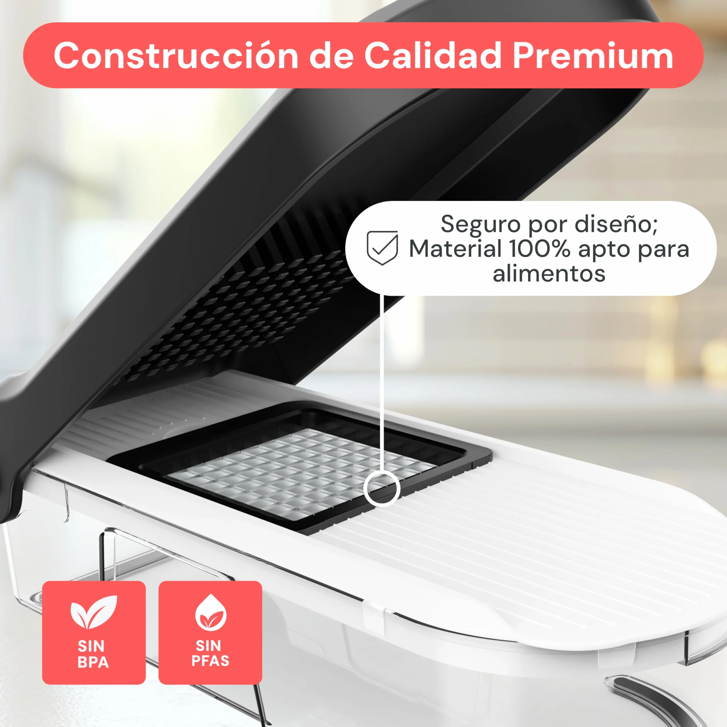 Fullstar Cortador de Verdura Mandolina Profesional 6-en-1 Blanco - Rallador Picadora Manual para Cebolla Pepino Patatas Queso