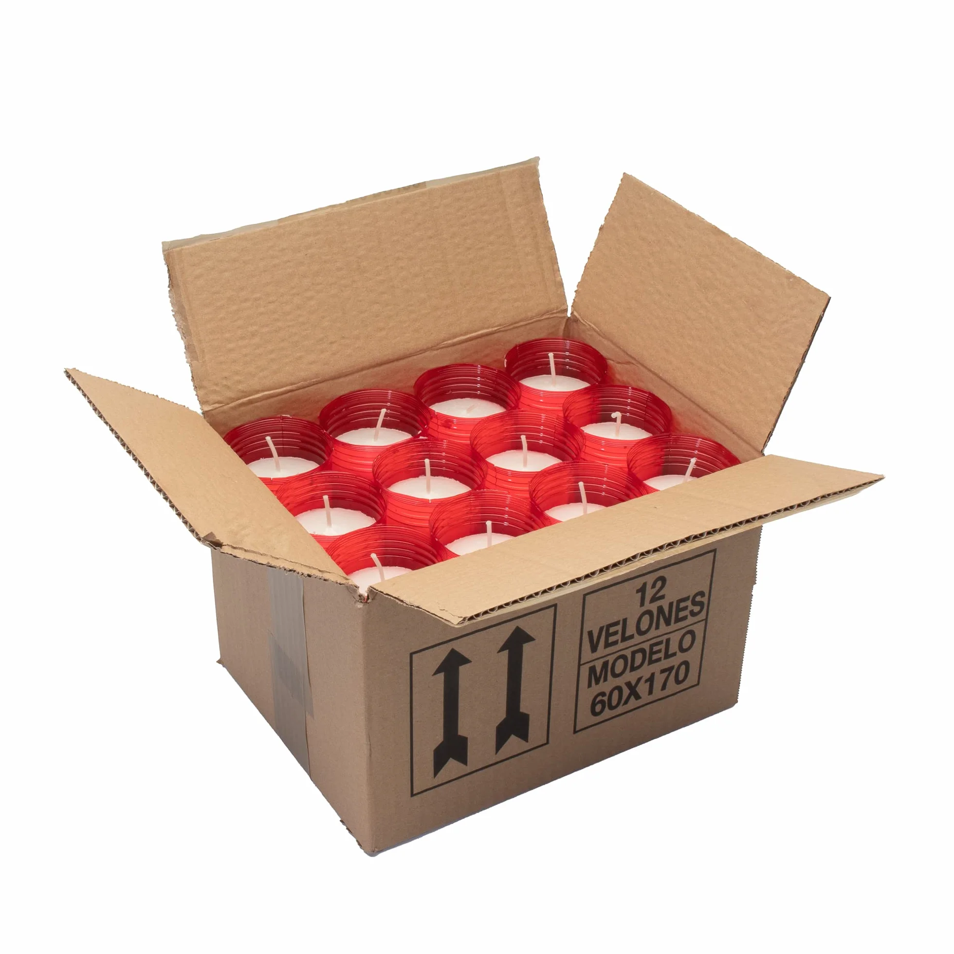 Caja 12 Velones Liturgicos Rojos Grandes Gruesos 16,5x6,5cm Cera Parafina 4 Dias