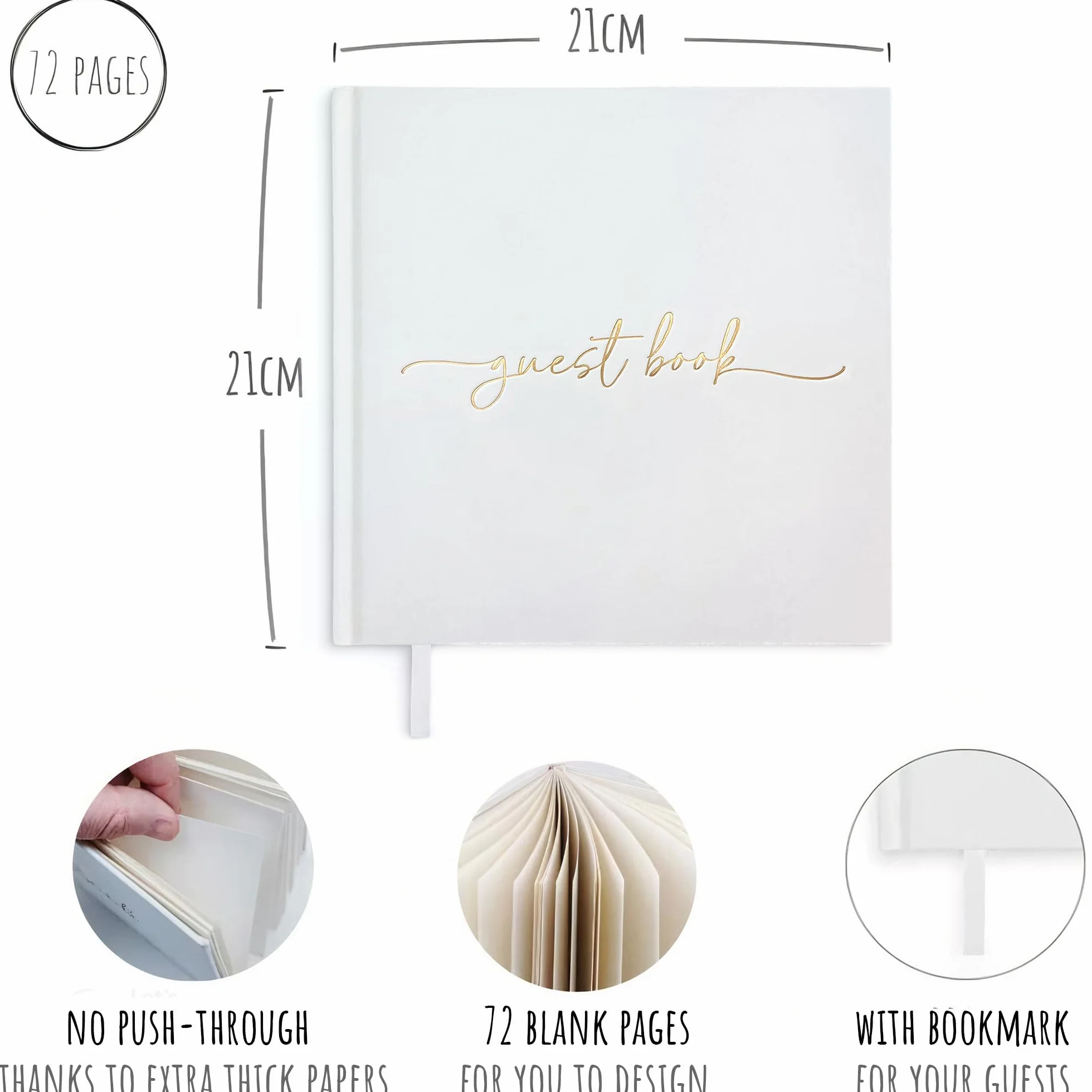 Plantvibes Libro de visitas premium para bodas, 72 páginas, papel grueso, estilo vintage, título dorado