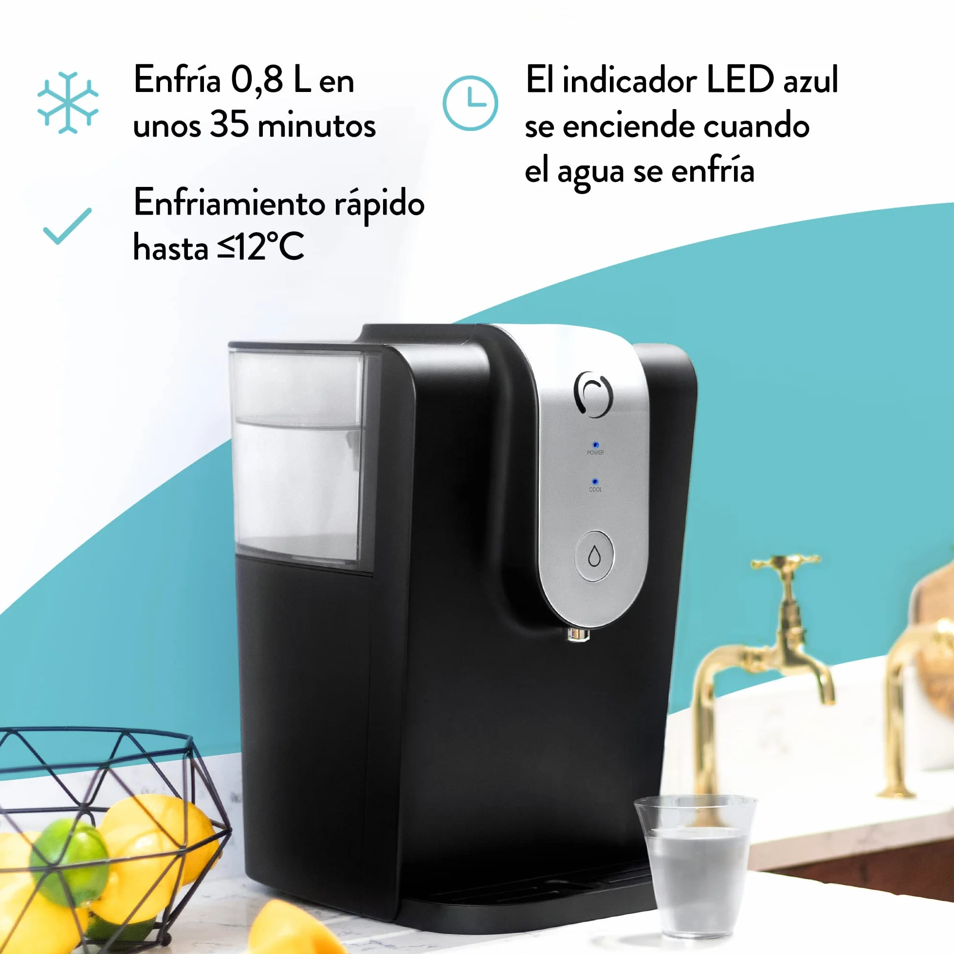 Aqua Optima Lumi Dispensador de Agua Fría Enfriador de Agua Filtrada 8,2 litros Encimera con Cartucho de Filtro Evolve