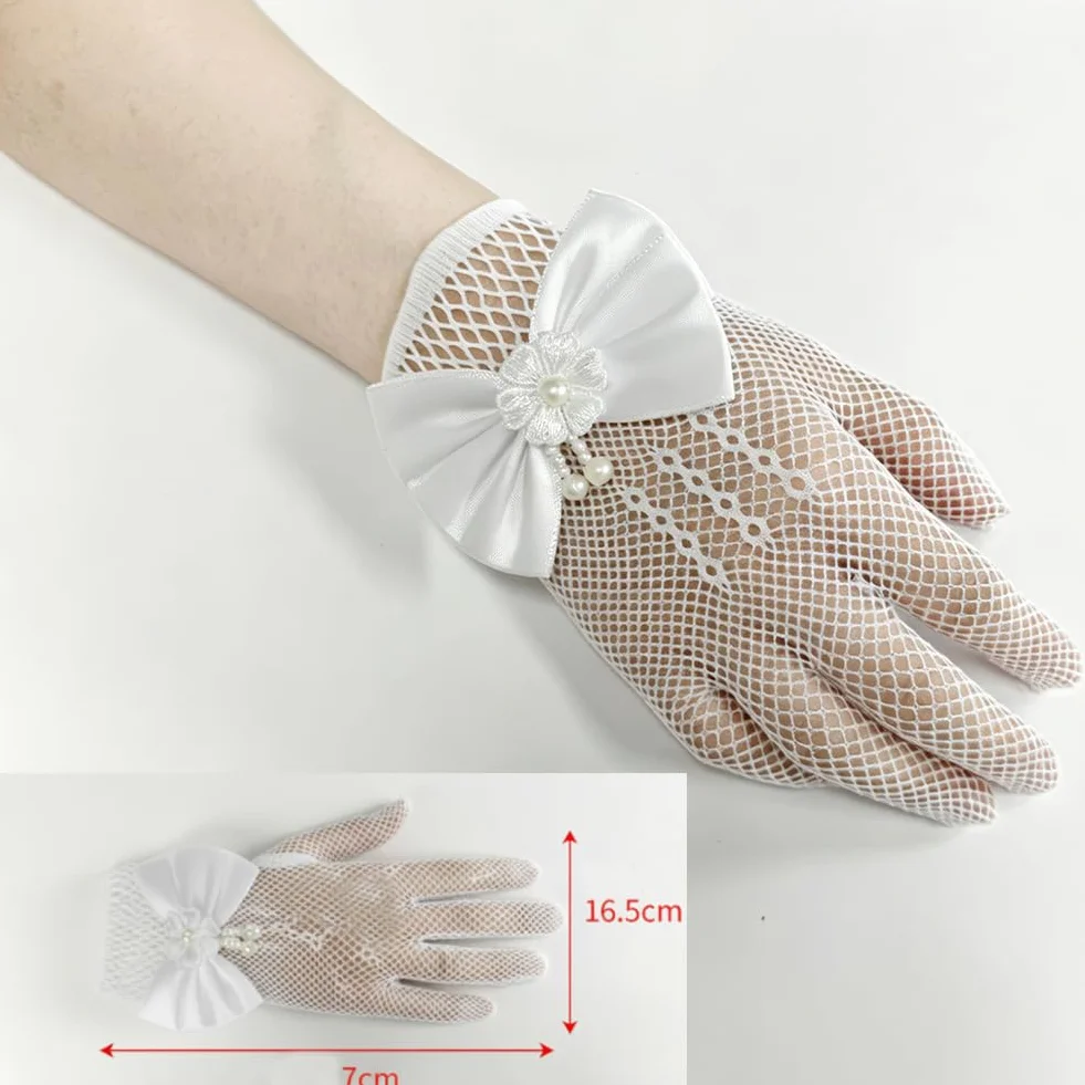 SwirlColor Guantes Blancos de Satén Organza para Niña Primera Comunión Boda Fiesta con Encaje Floral