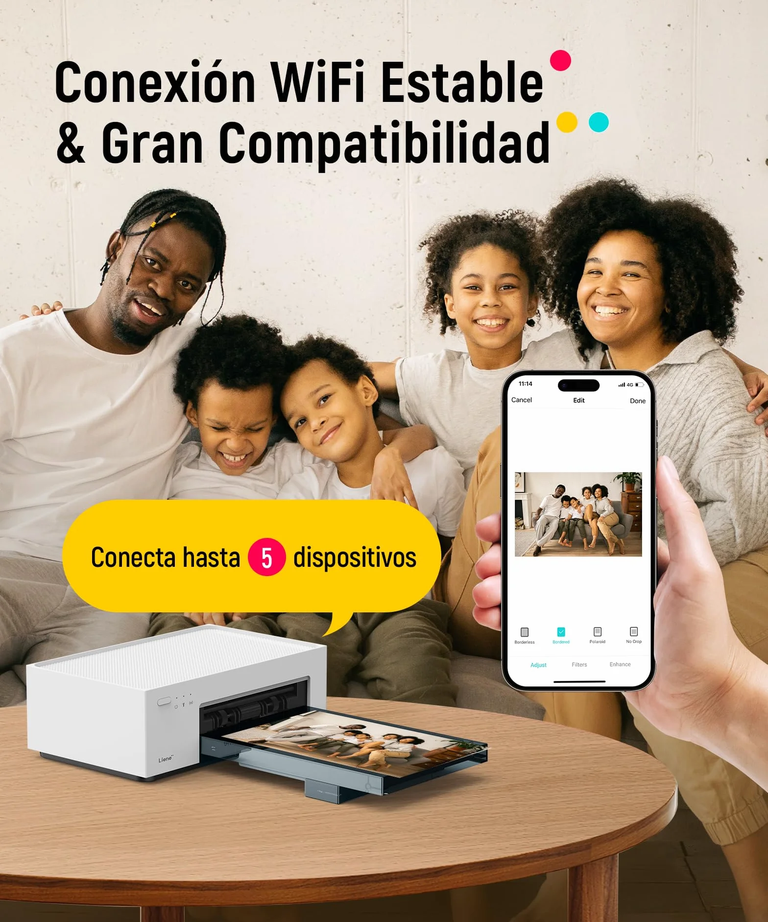 Liene Amber M100 Impresora Fotográfica, 10 X 15 WiFi Impresora Fotográfica Instantánea para PC/iPhone/Android, con 20 Papeles Fotográficos/Cartucho, Impresión a Sublimación, 300DPI, Impresora Móvil