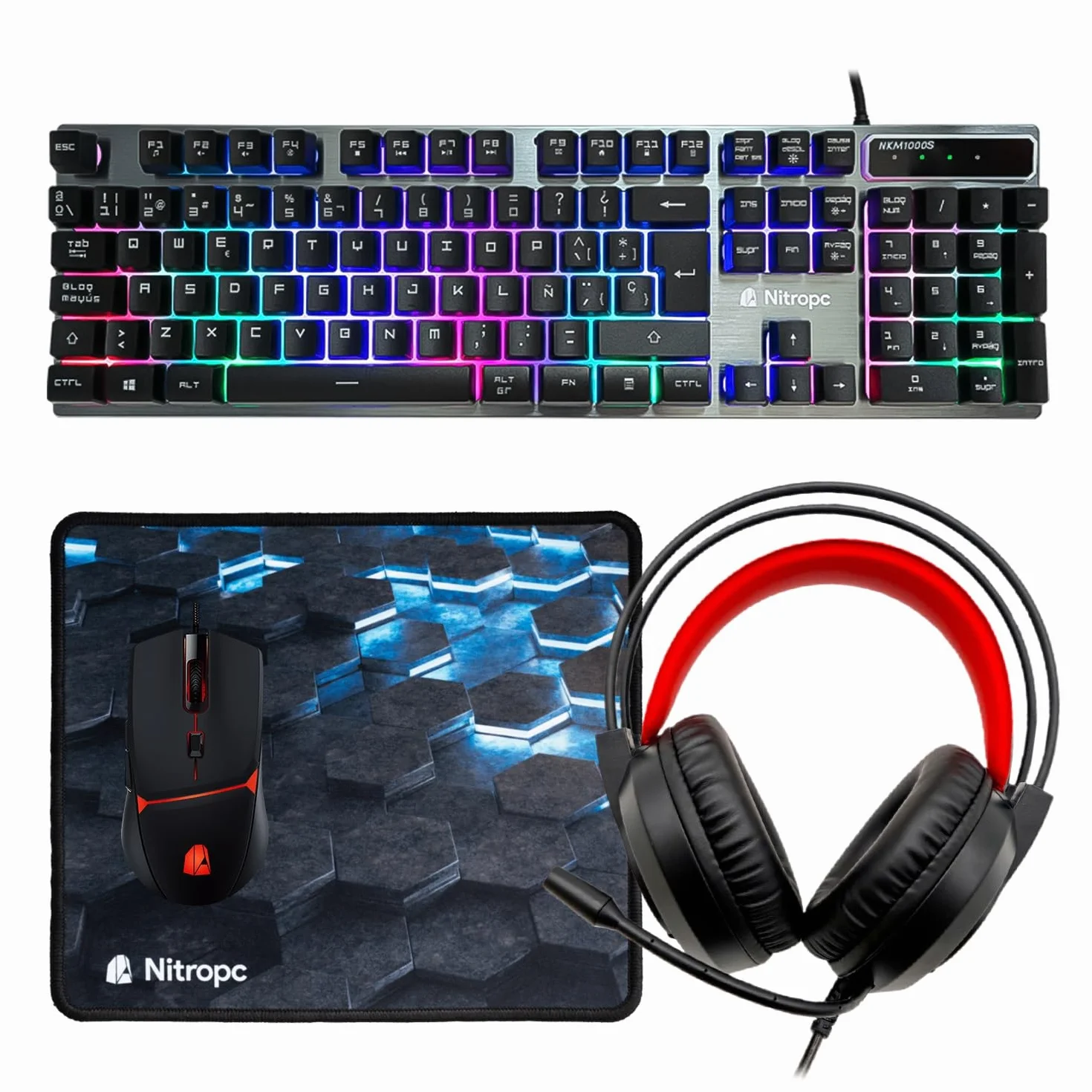 NitroPC - Pack Avanzado | PC Gaming Completo (Intel Core i5 12400F 6/12 4,40 GHz, RTX 3050 8GB, RAM 16GB, M.2 1TB, Windows 11 PRO | WiFi, Monitor 24", Teclado, ratón, Auriculares) PC sobremesa (Negro)
