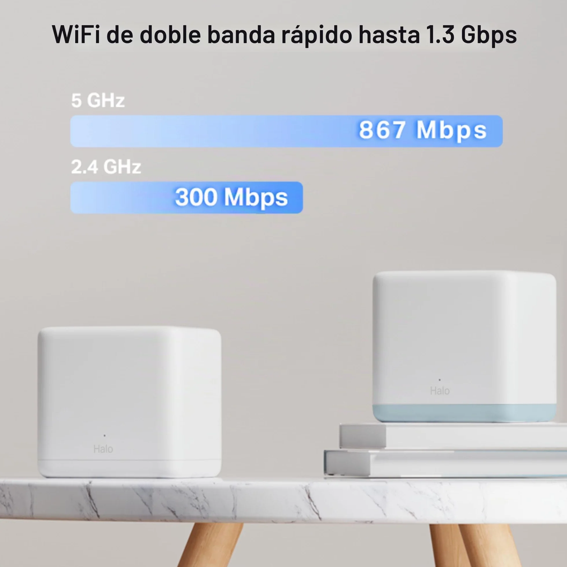 MERCUSYS Halo H1200G (3‑Pack) - WiFi Mesh AC1200 Gigabit Dual Band, Cobertura hasta 320 m², Roaming Inteligente, 1.2 Gbps, 6 Puertos Gigabit, Control por App