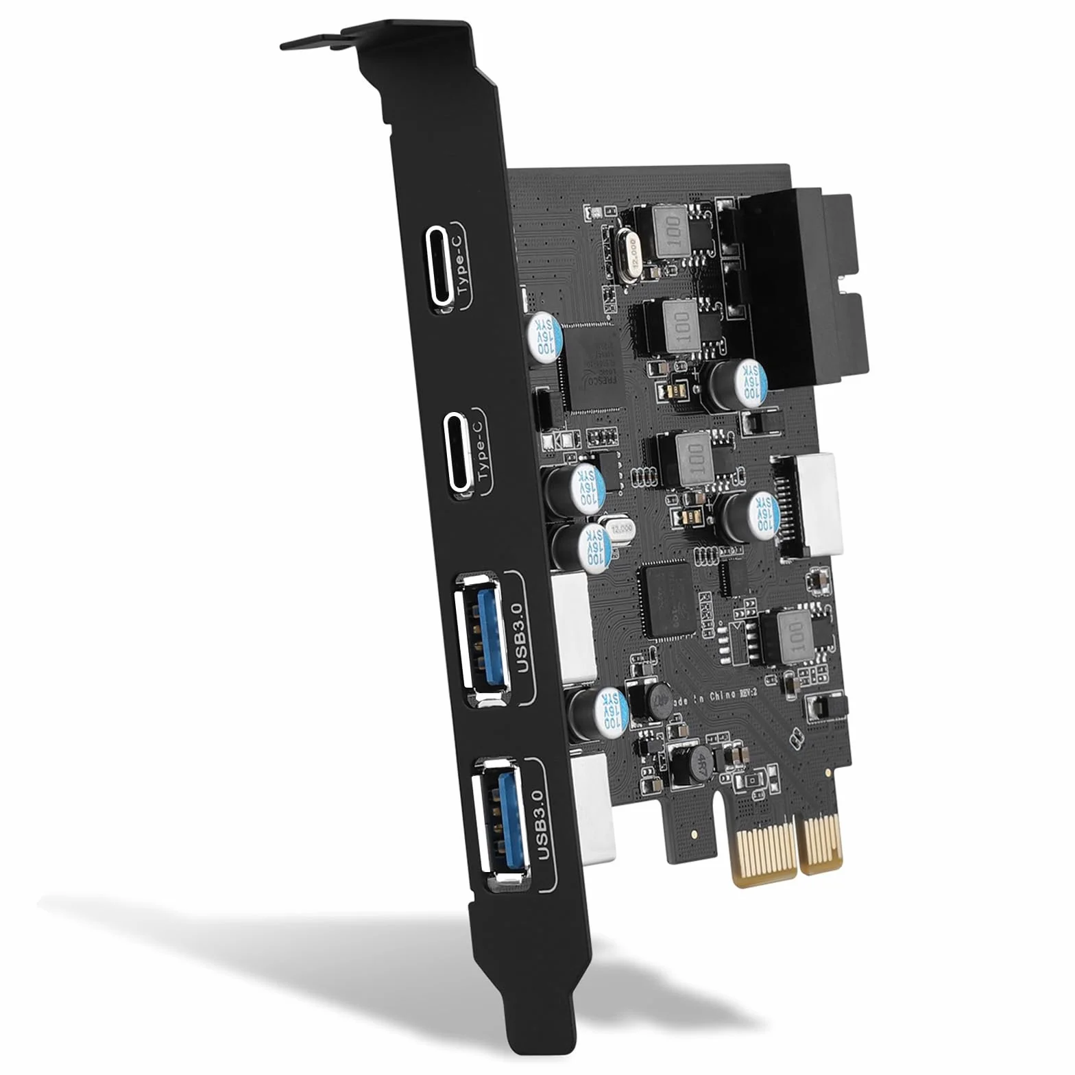 Tarjeta PCIE USB 3.0 de 6 Puertos, Tarjeta PCI-E a USB 3.0 Tipo C (2), Tipo A (2) 19 Pines Conector Tipo E (A-Key) PCI Express Tarjeta de Expansión para PC de Escritorio Windows