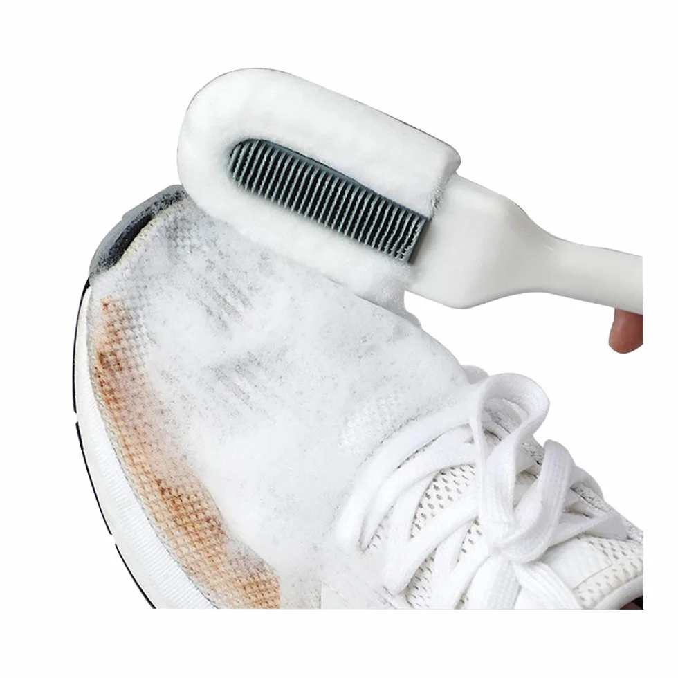 Andiker Cepillo de limpieza profesional, limpiador de zapatos de mango largo, cerdas suaves, blanco