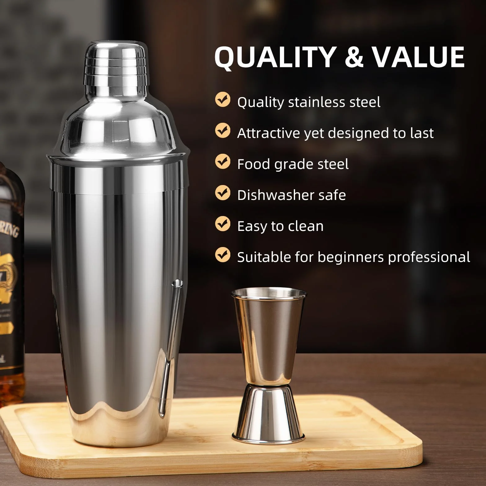 Coctelera Profesional de Acero Inoxidable 20 Piezas Kit de Coctelería con Soporte Acrílico