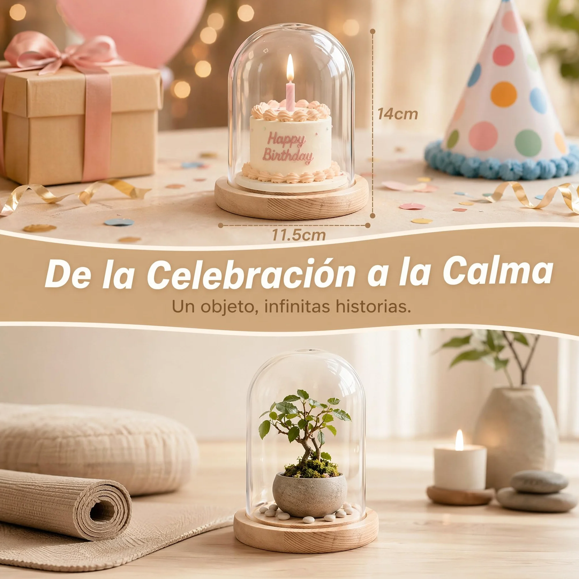 FOMIYES Transparent Glass Flower Dome with Wooden Base 4x5.5 Inch Home Decoration Valentines Gift