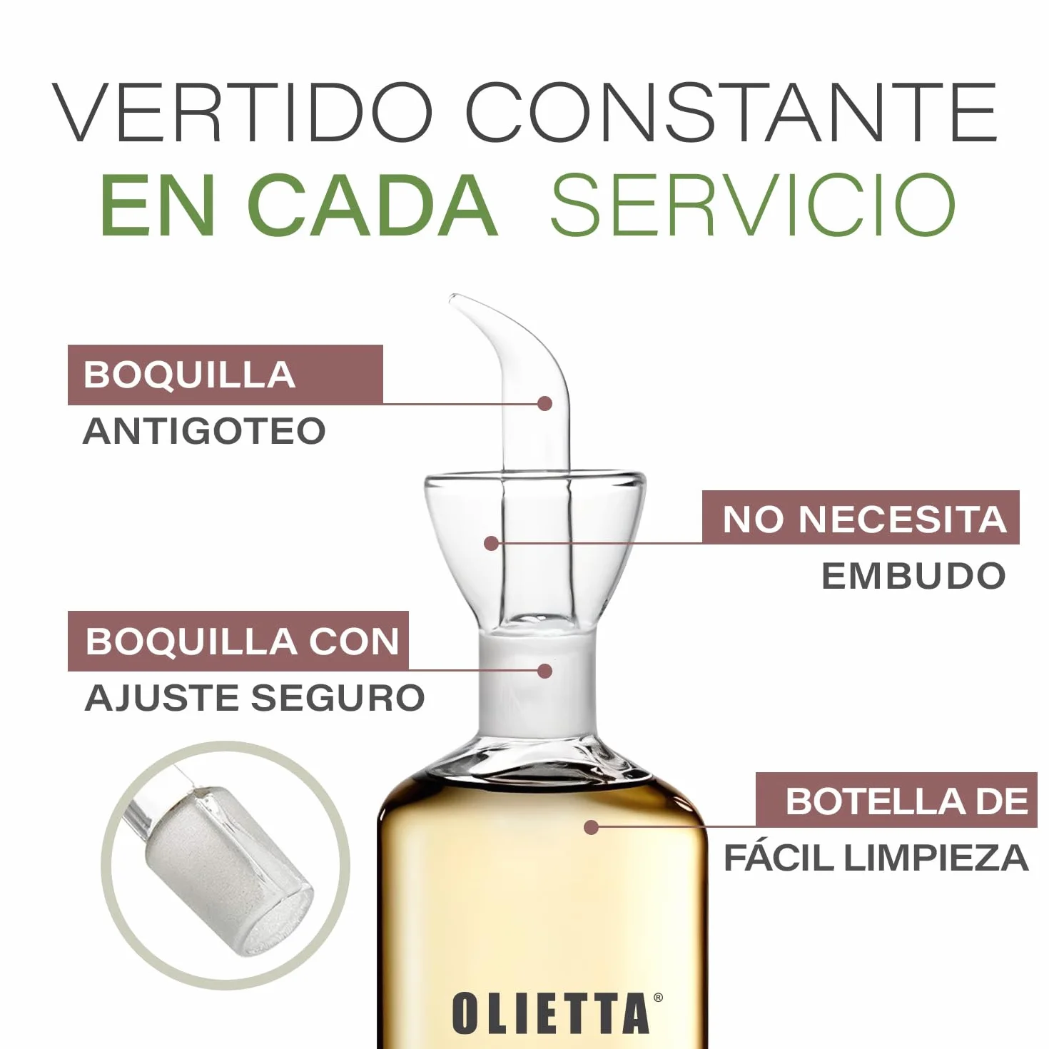 Aceitera antigoteo de cristal 500ml a prueba de fugas para aceite de oliva y vinagre