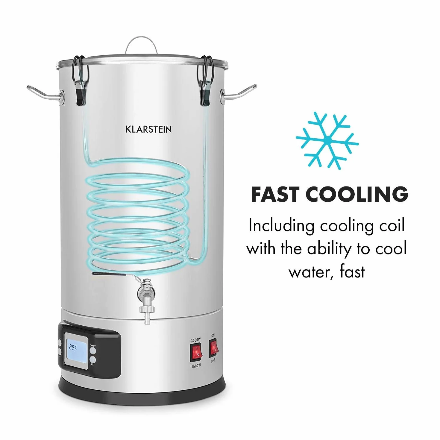 Klarstein Maischfest Caldera Máquina Cerveza Artesanal 30L 1500/3000W Acero 304 5 Piezas Gris